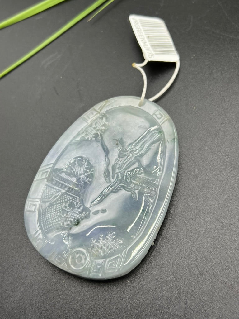 緬甸天然翡翠山水吊墜