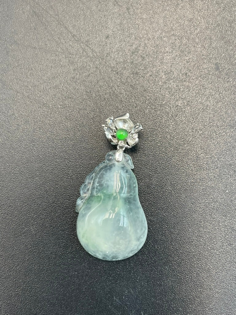 緬甸天然翡翠冰飄花福瓜吊墜