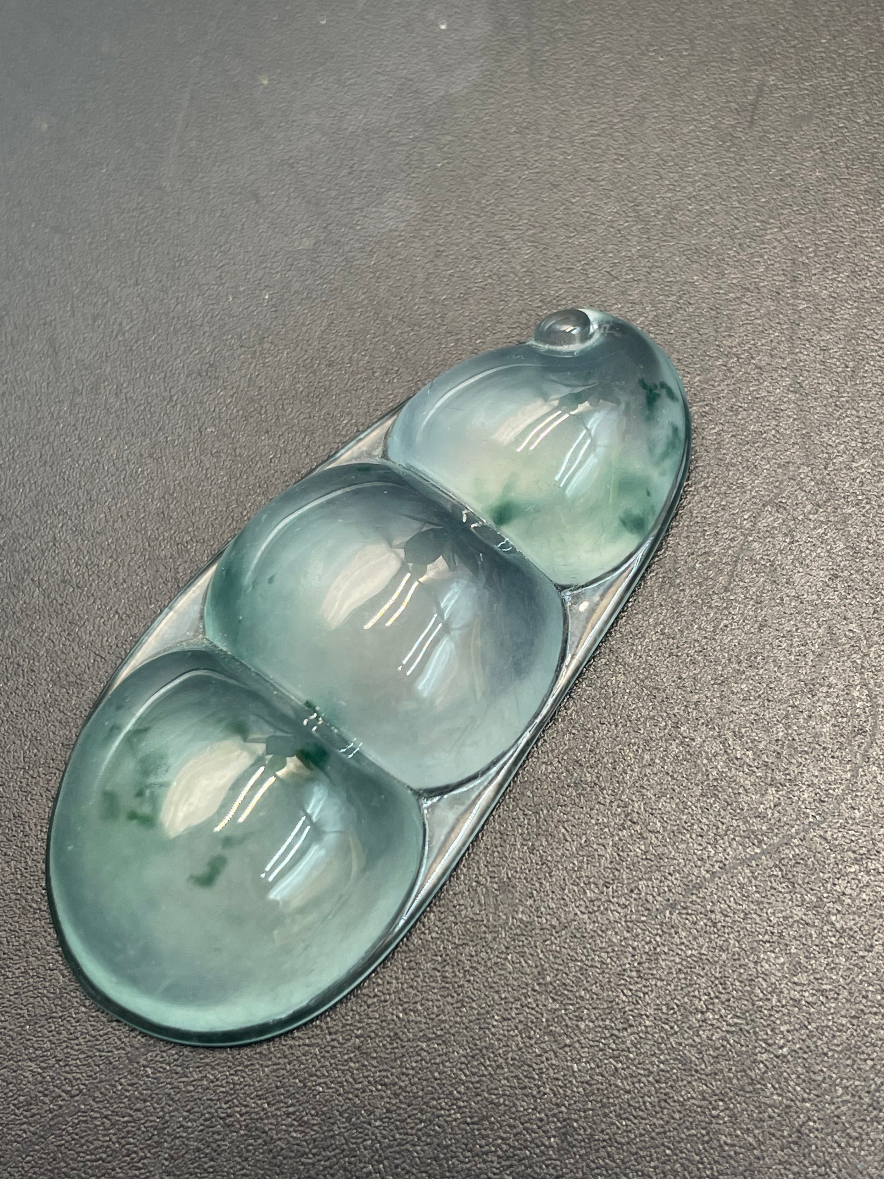 緬甸天然翡翠冰晴飄綠花福豆/三元及第吊墜