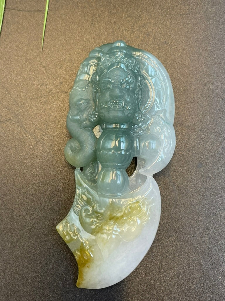 天然緬甸翡翠降魔護道吊墜