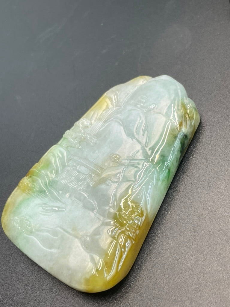 緬甸天然翡翠山水意境吊墜