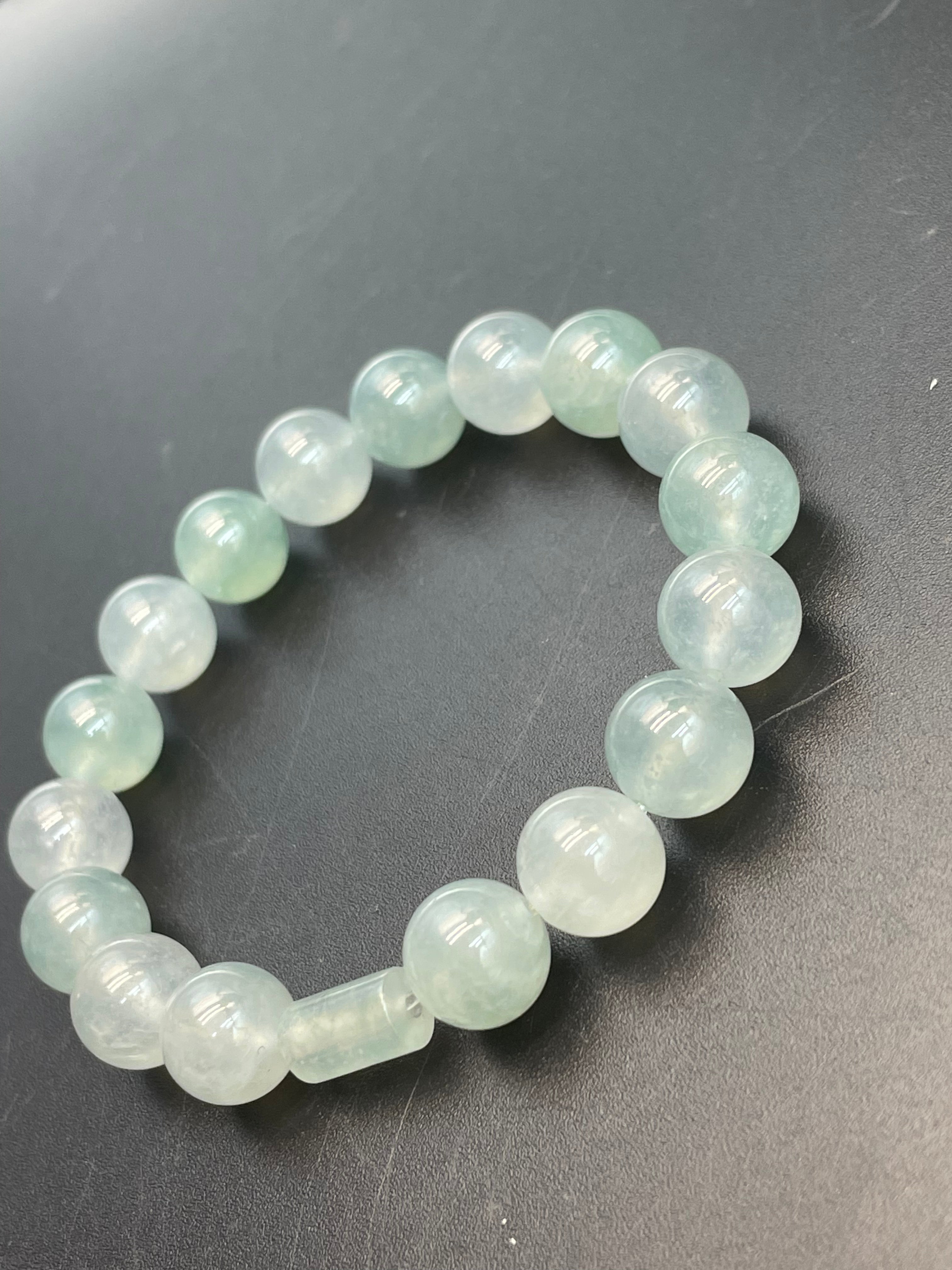 緬甸天然翡翠冰種冰藍圆珠路路通手串手链