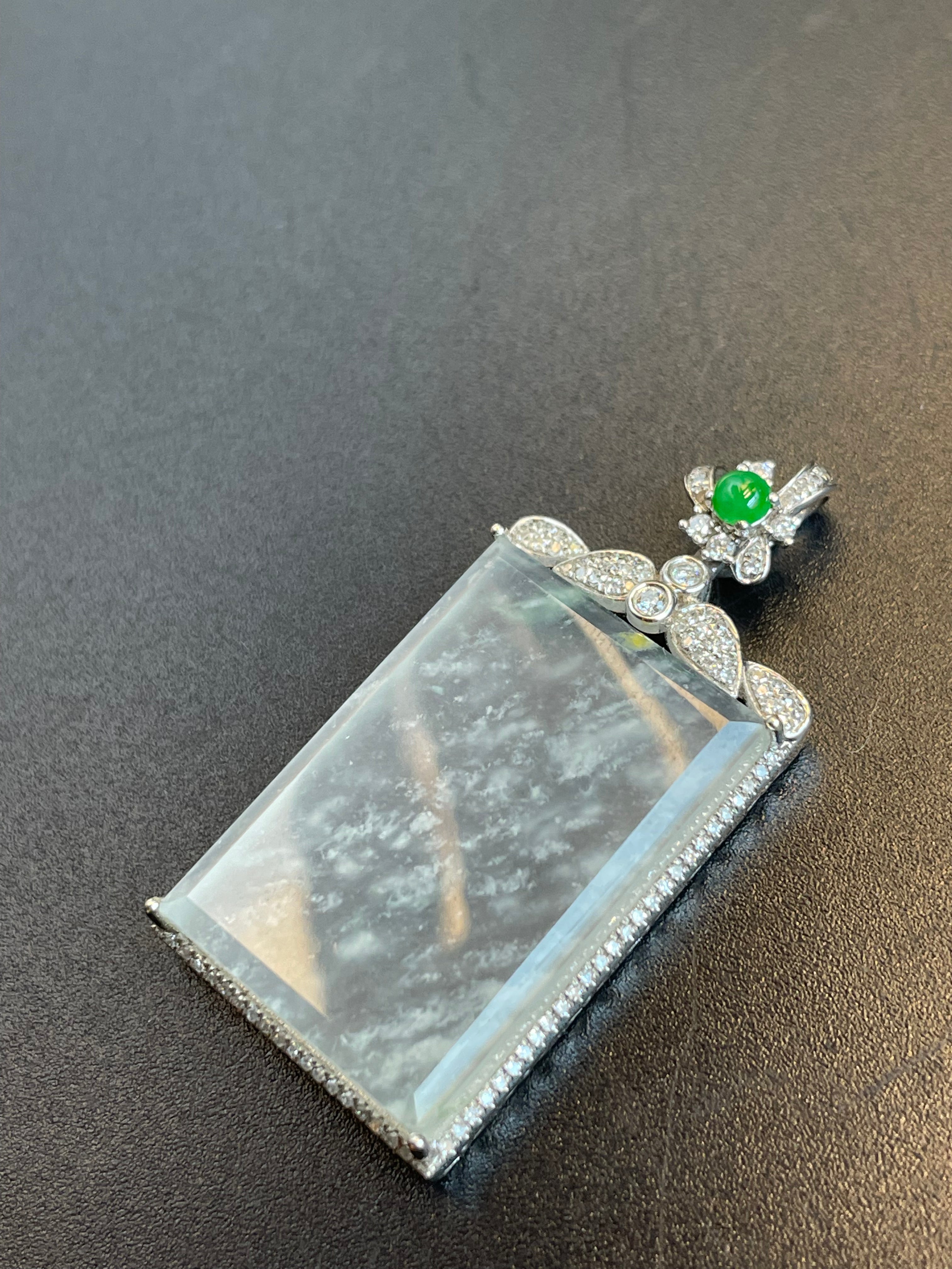 緬甸天然翡翠冰種飄雪花無事牌吊墜