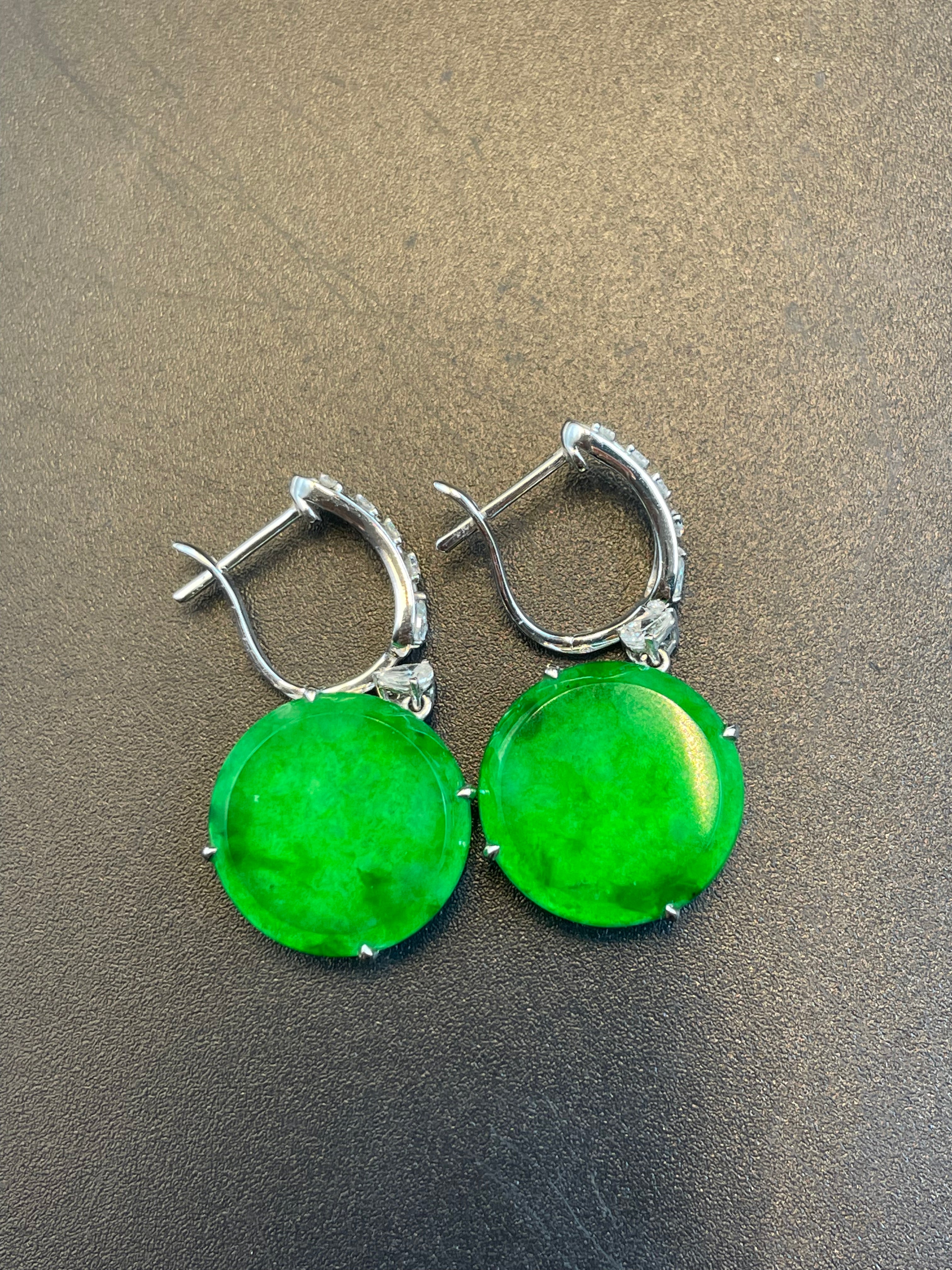 天然翡翠陽綠圓餅耳環