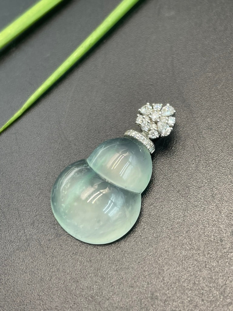天然緬甸翡翠冰種飄雪花福祿吊墜