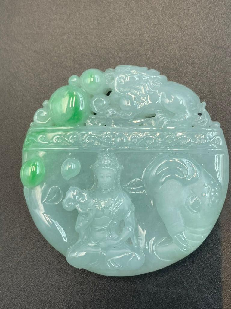 緬甸天然翡翠文殊菩薩吊墜