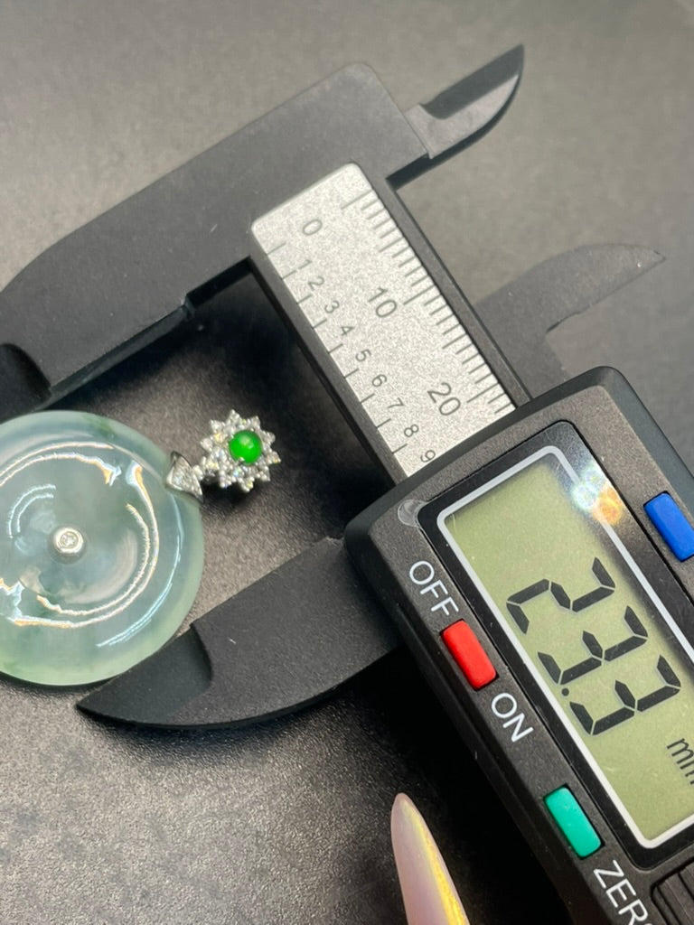 天然緬甸翡翠冰飄綠花平安扣吊墜