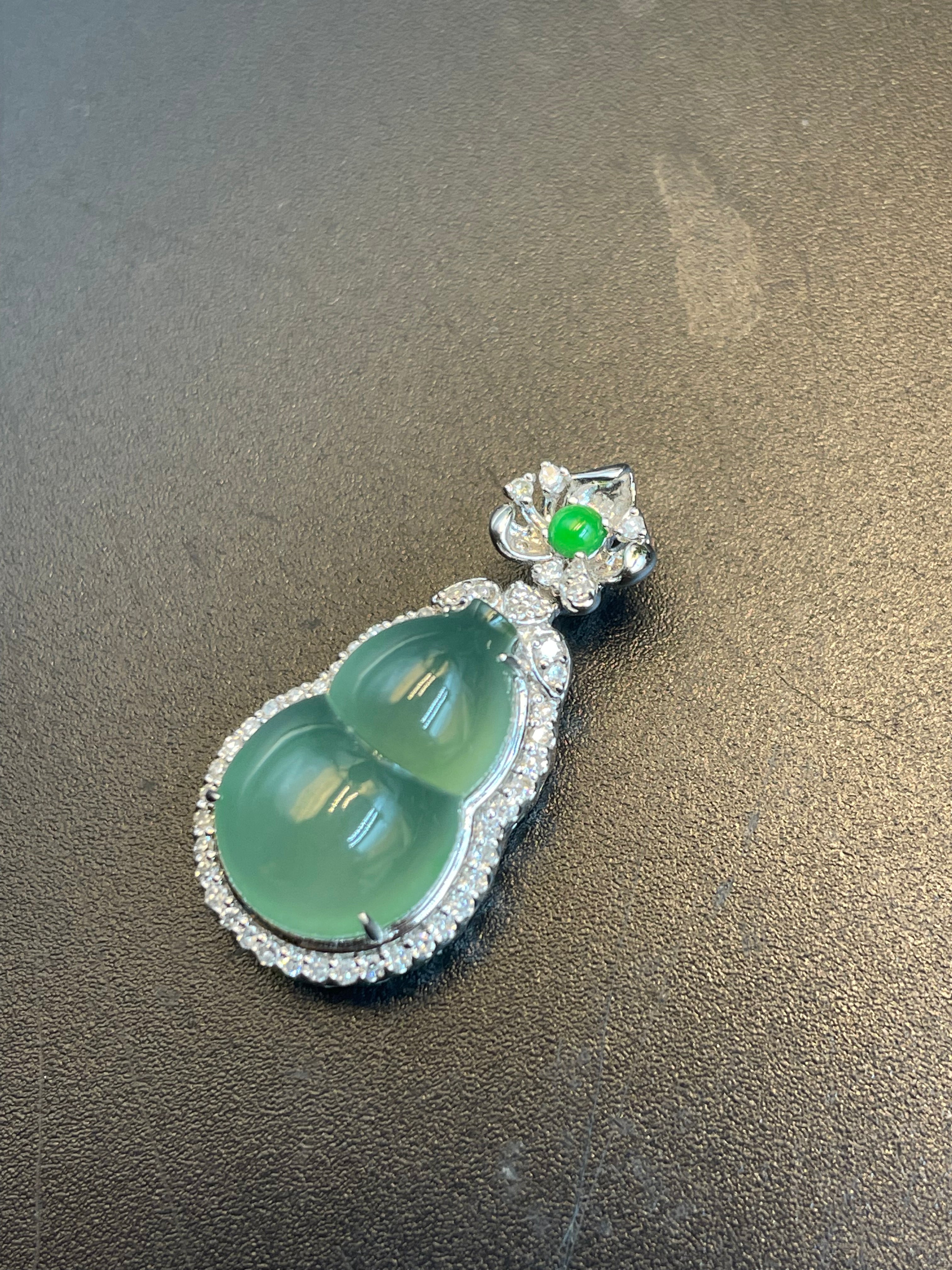 天然翡翠冰晴綠福祿吊墜