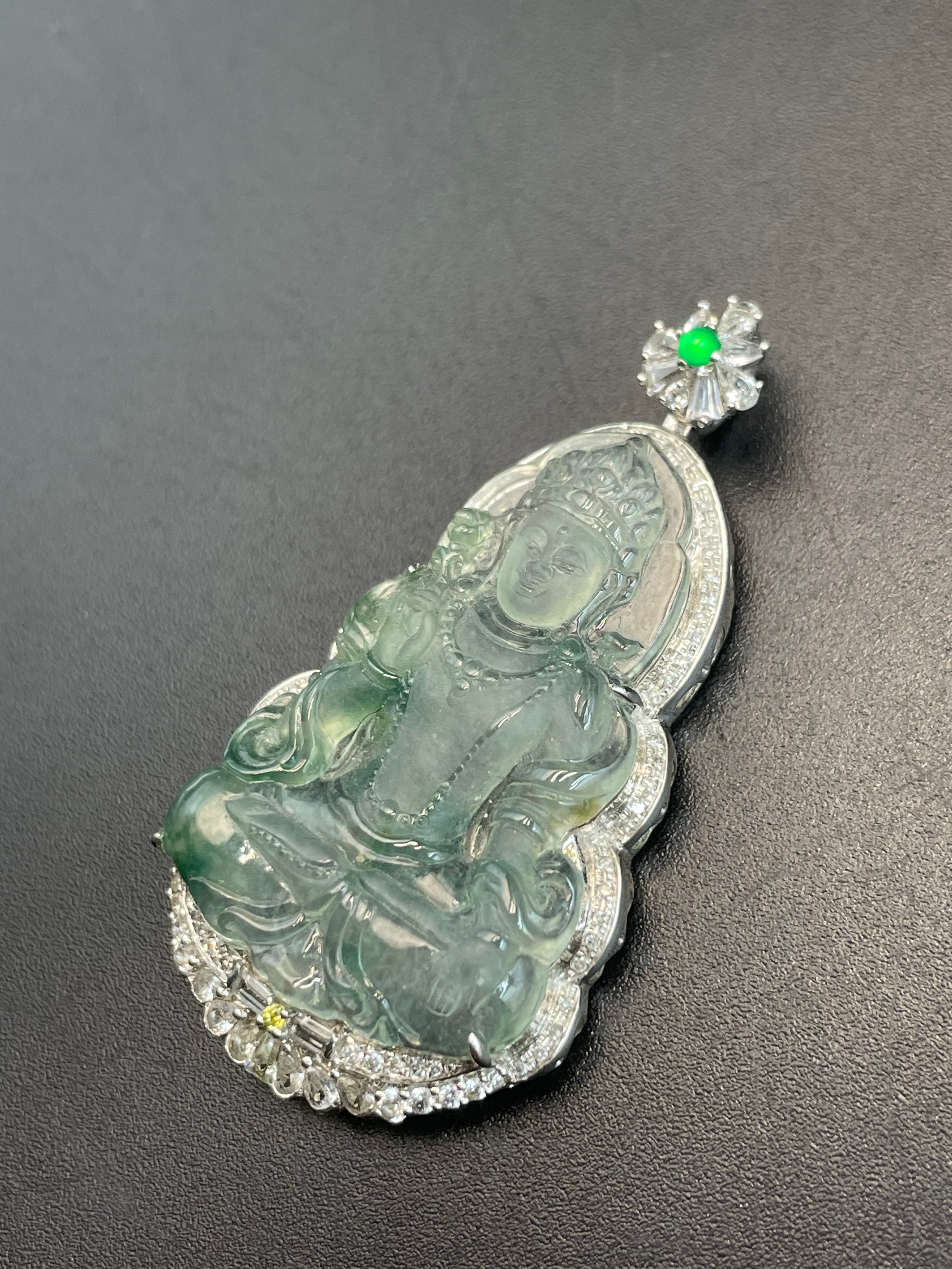 緬甸天然翡翠冰飄花度母觀音吊墜