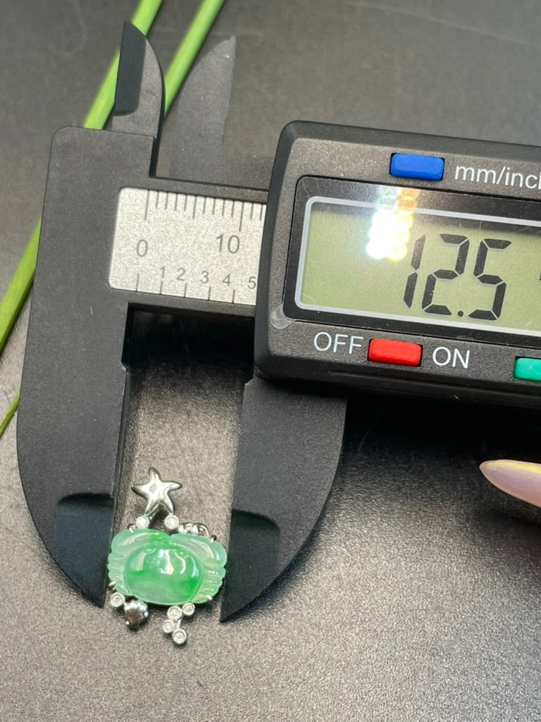 天然緬甸翡翠冰飄綠花螃蟹吊墜