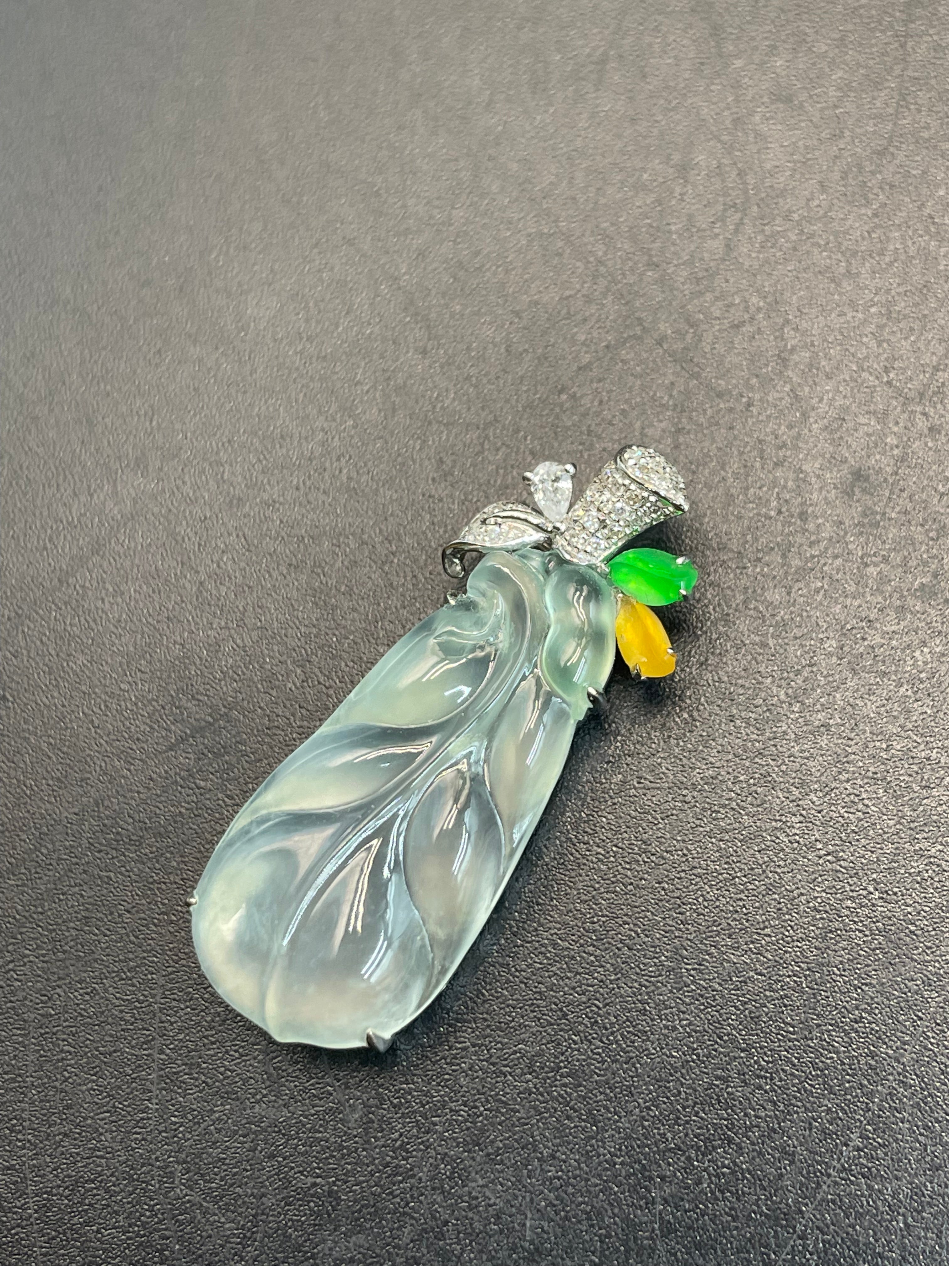 緬甸天然翡翠高冰金枝玉葉吊墜