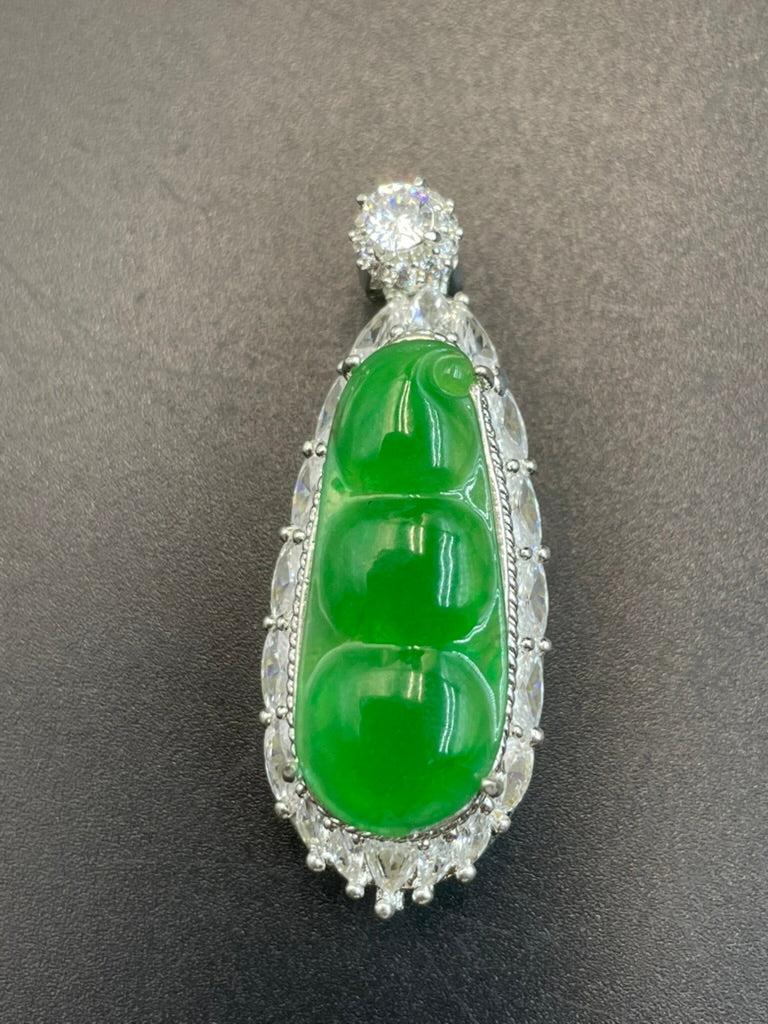 緬甸天然翡翠滿綠陽綠福豆/三元及第吊墜