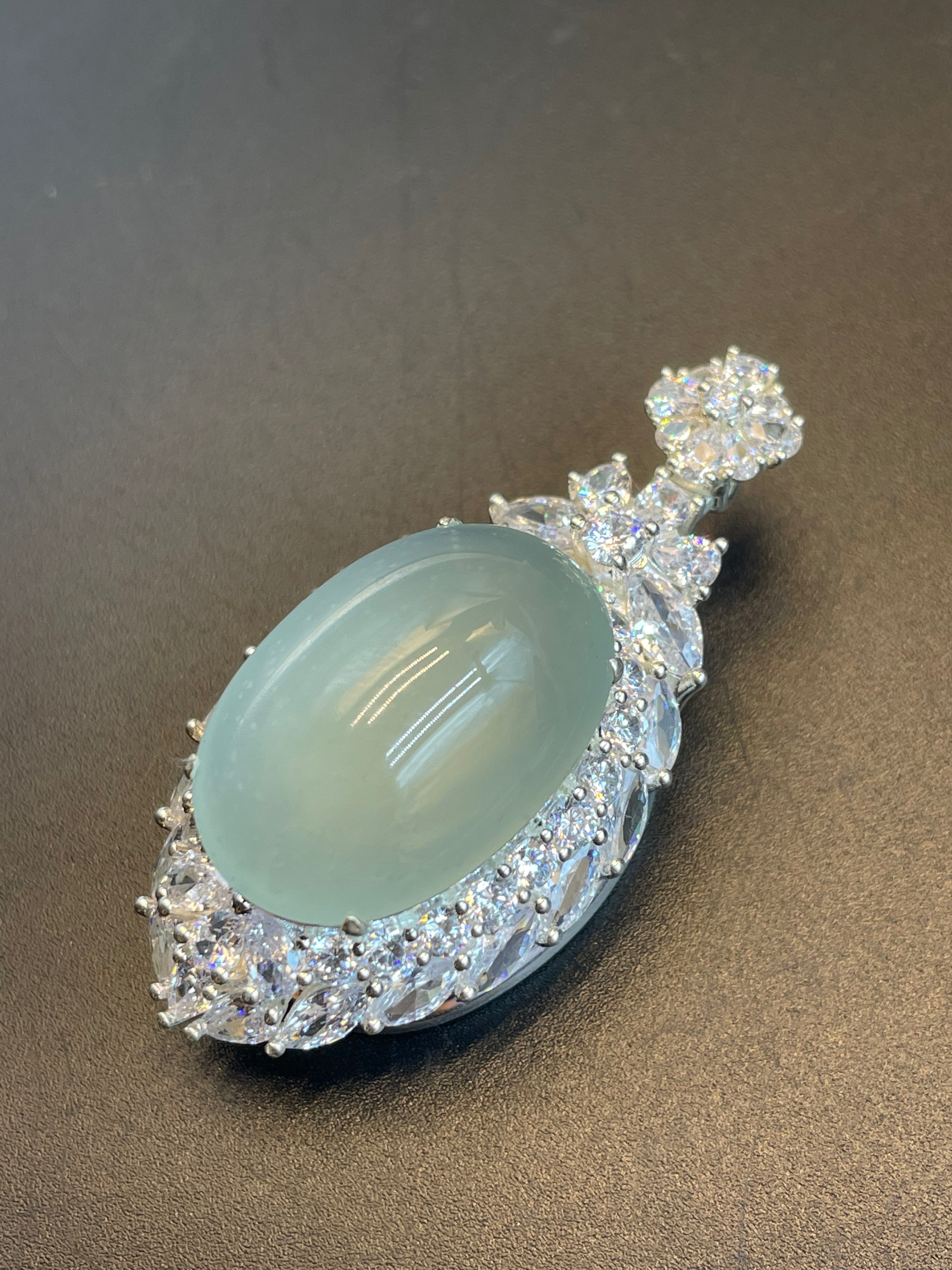 緬甸天然翡翠冰晴藍大蛋面吊墜