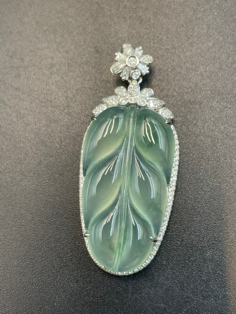 緬甸天然翡翠冰晴葉子/金枝玉葉吊墜