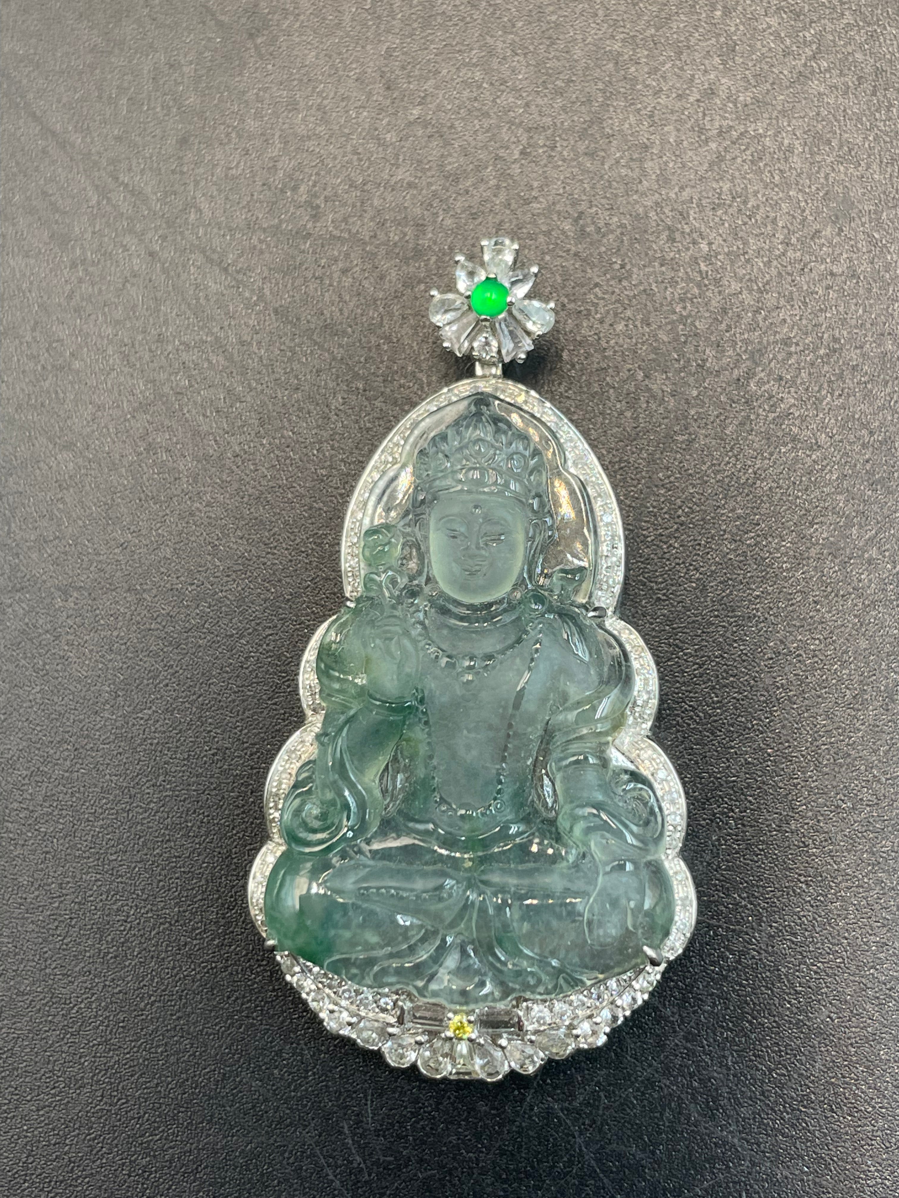 緬甸天然翡翠冰飄花度母觀音吊墜