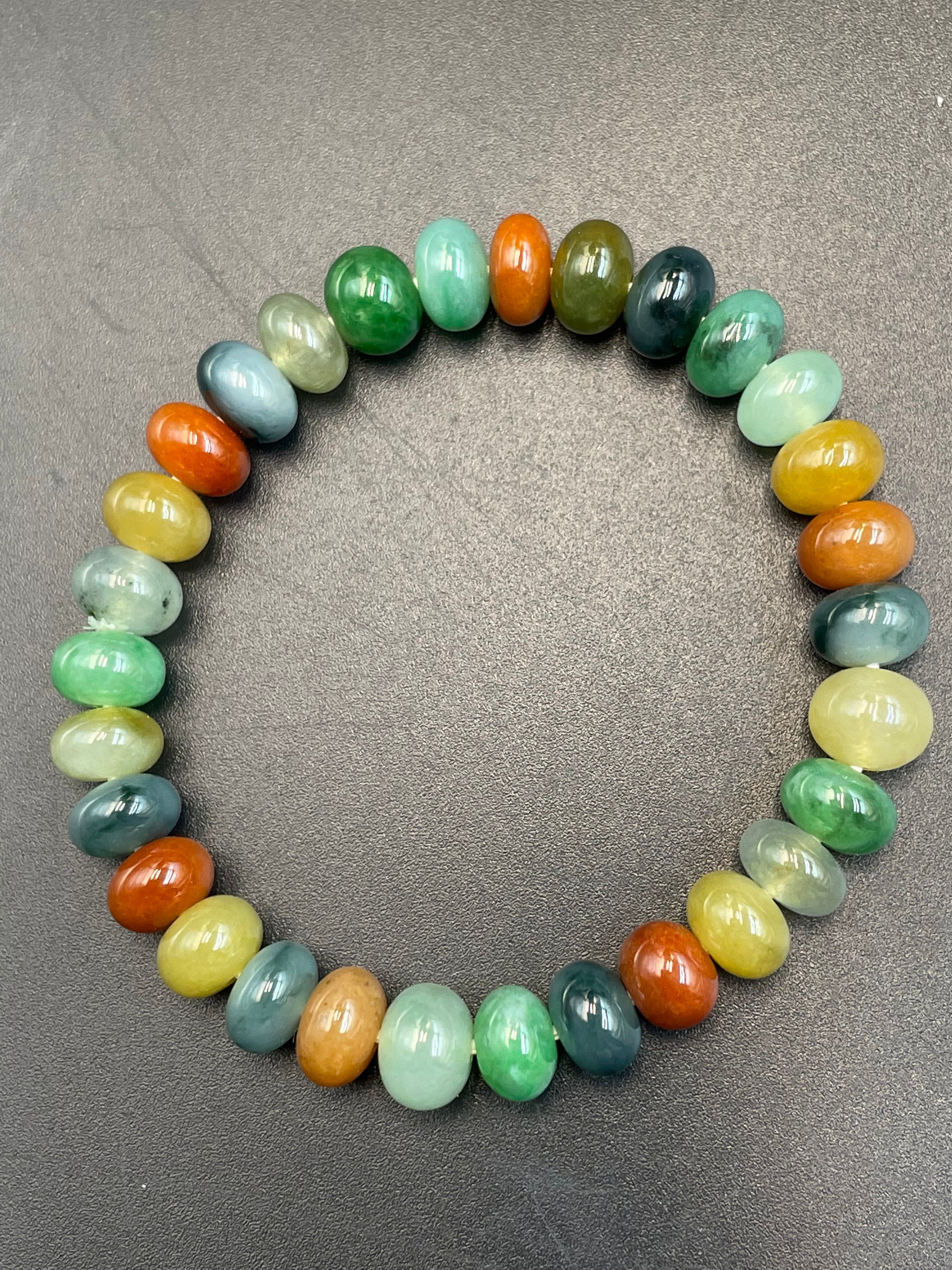 緬甸天然翡翠鼓珠多彩手串多宝手链