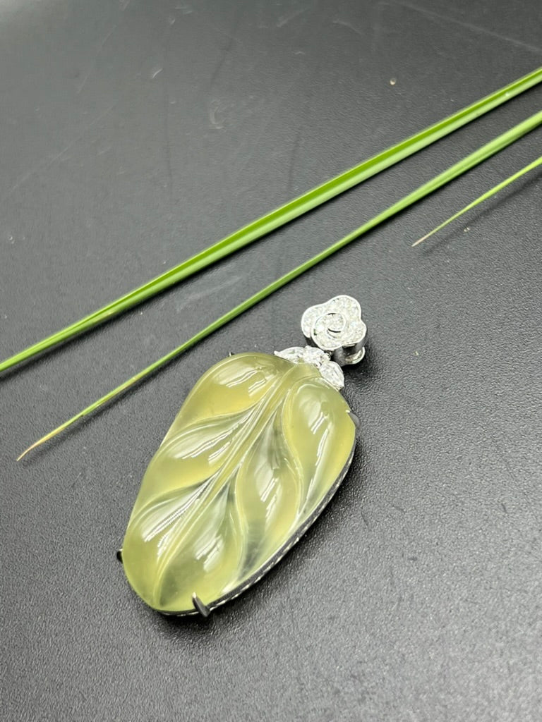 緬甸天然翡翠高冰黃翡葉子吊墜