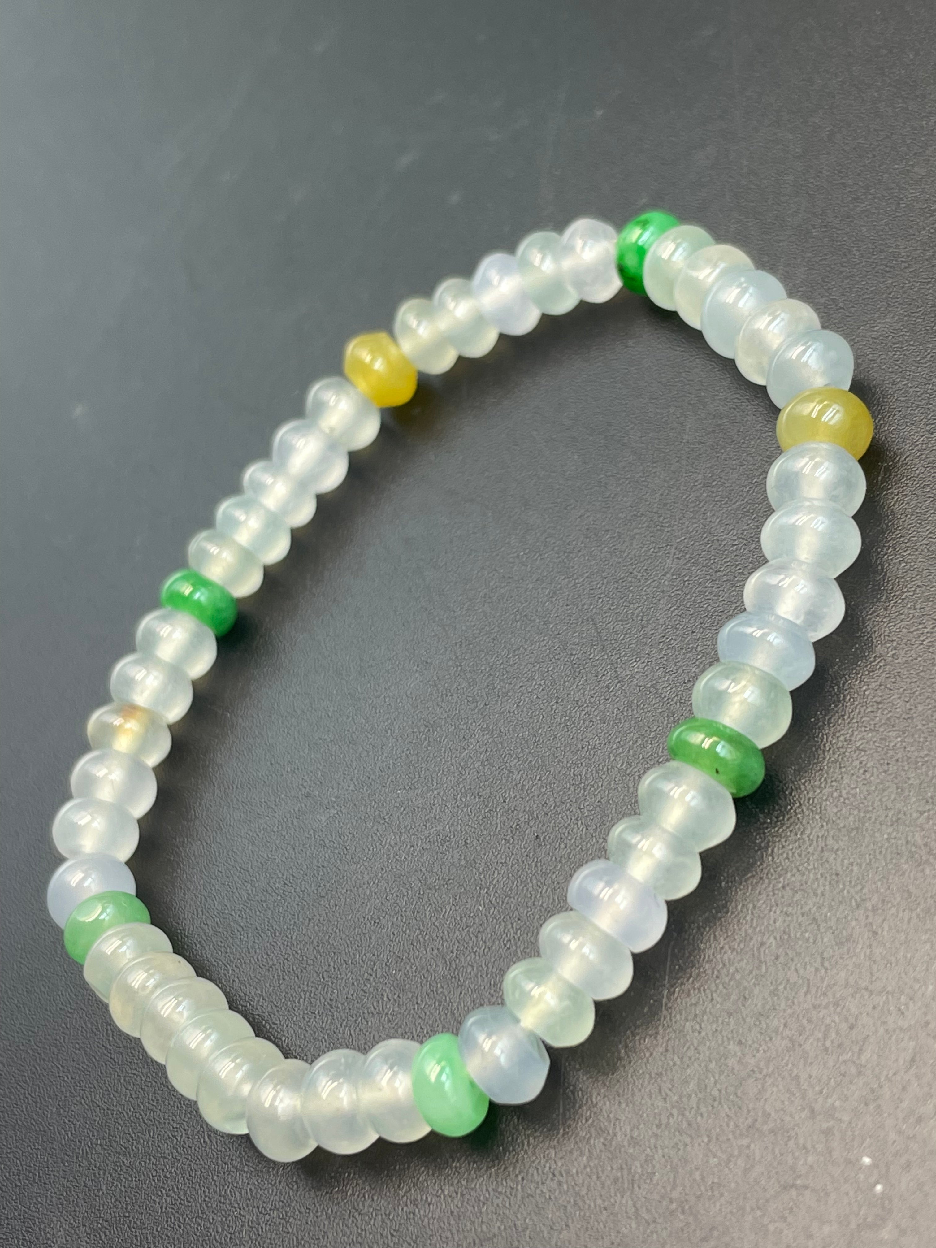 緬甸天然翡翠冰種算盤珠三彩手串手链