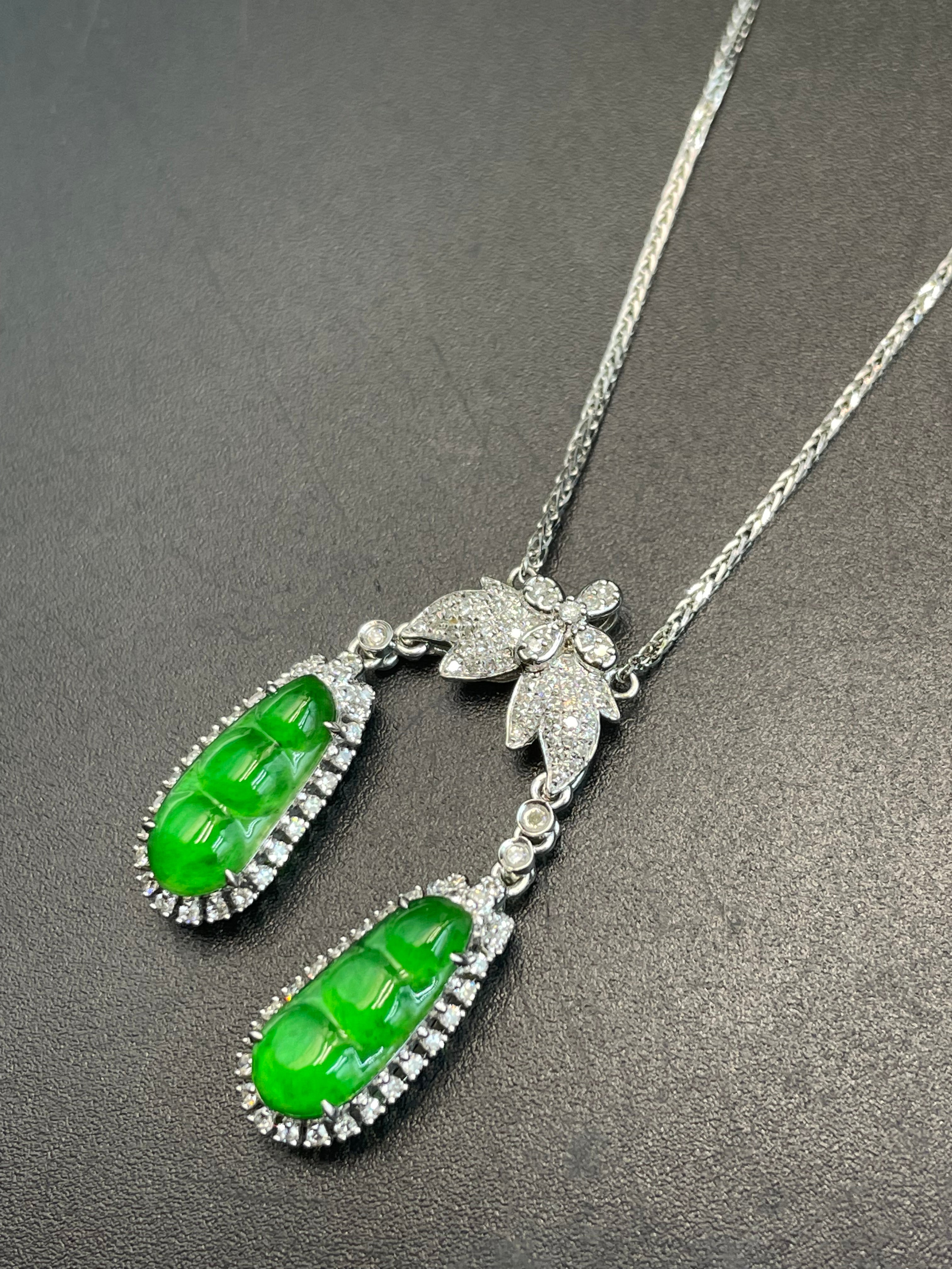 緬甸天然翡翠陽綠福豆/三元及第吊墜項鍊