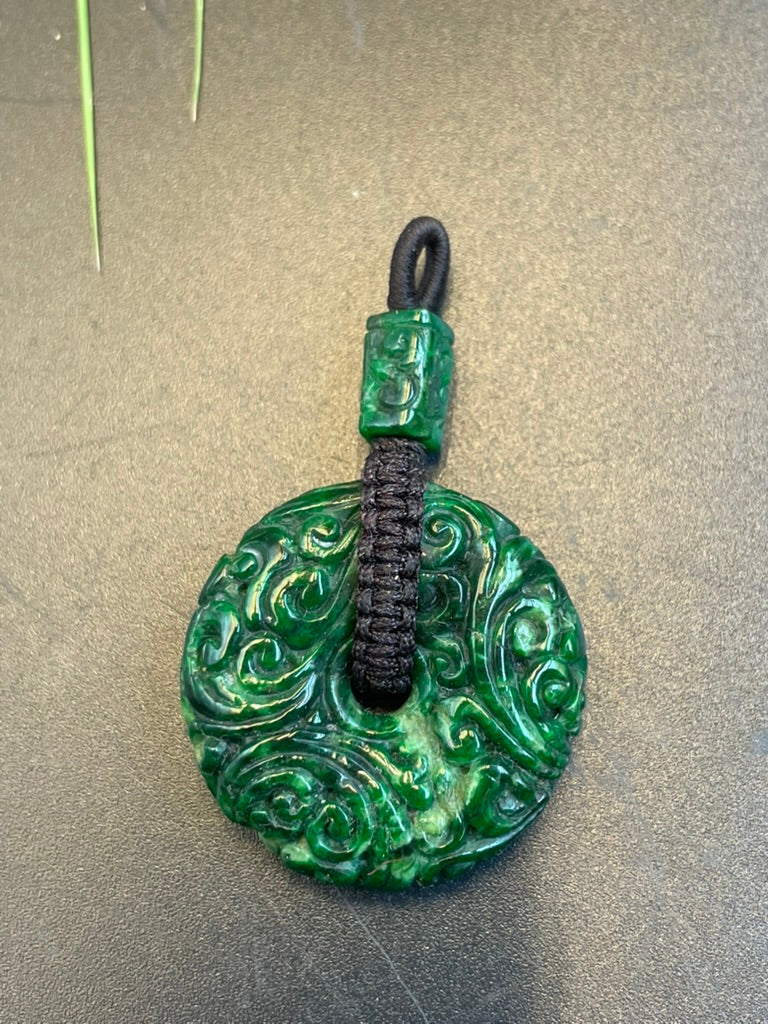 天然緬甸翡翠辣綠仿古平安扣吊墜