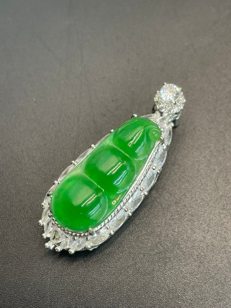 緬甸天然翡翠滿綠陽綠福豆/三元及第吊墜