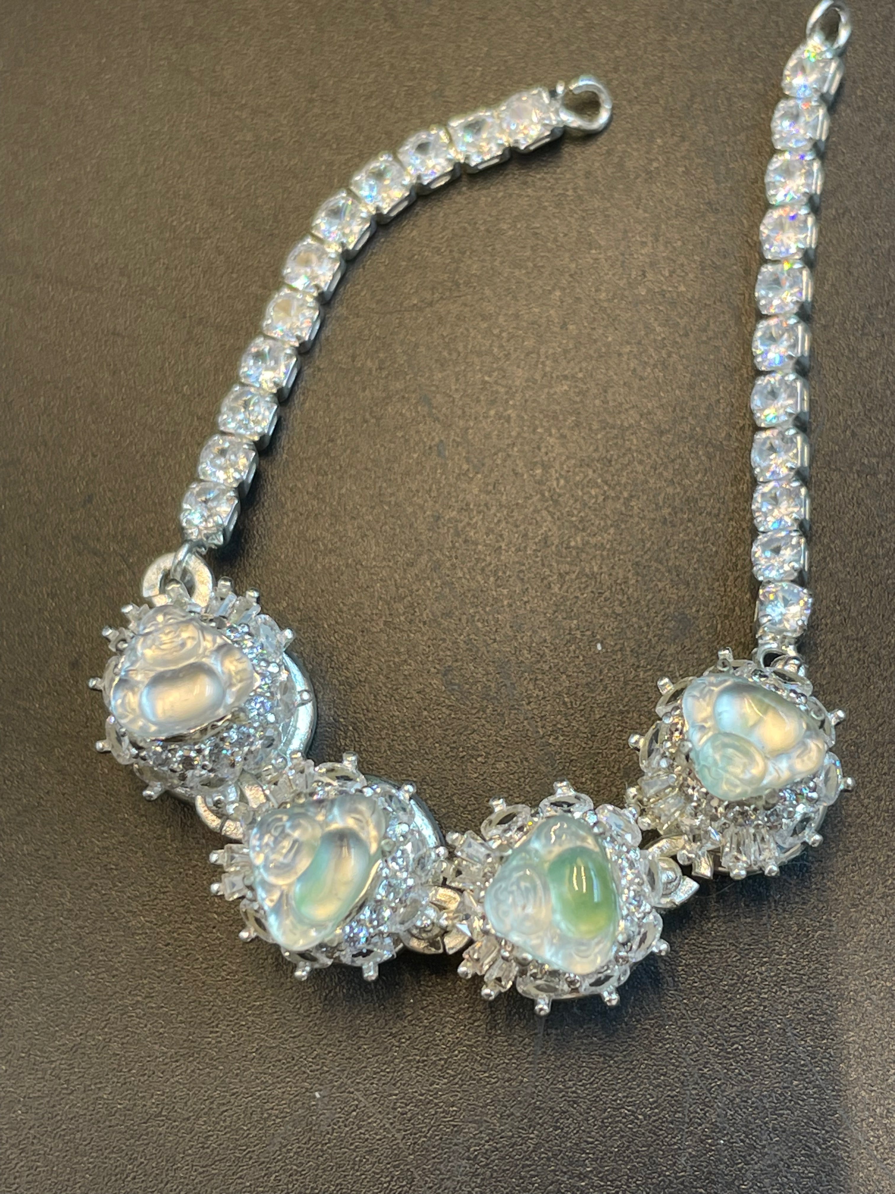 緬甸天然翡翠冰飄綠花彌勒手鏈