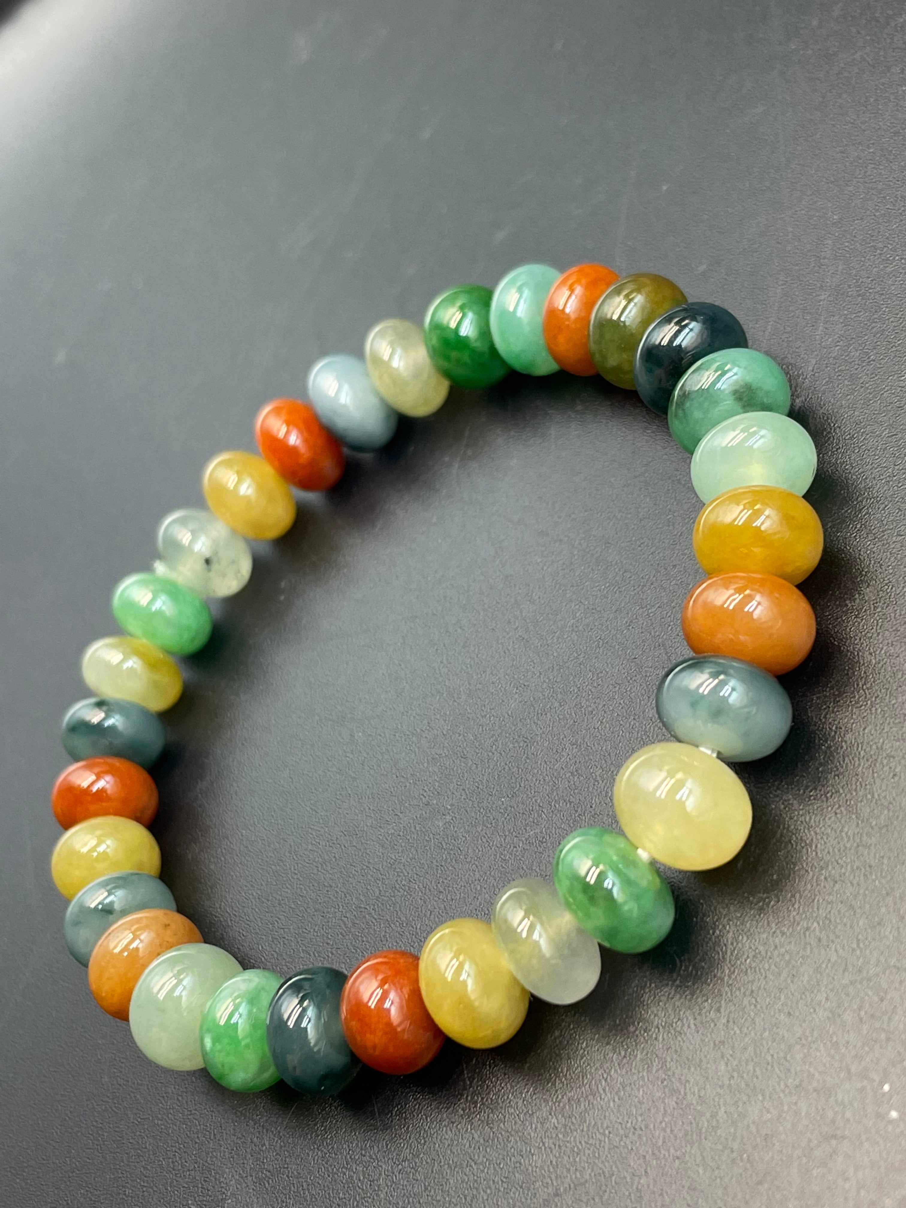 緬甸天然翡翠鼓珠多彩手串多宝手链