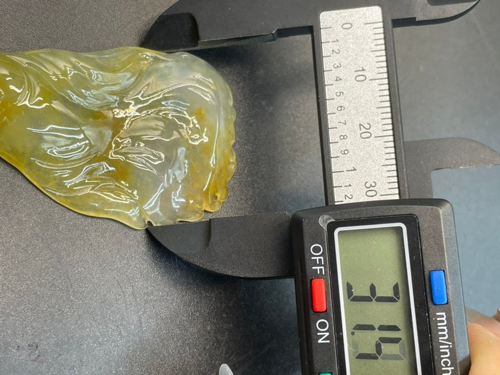 緬甸天然翡翠 冰黃翡金魚/金玉滿堂吊墜