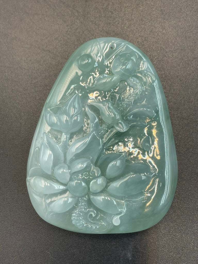 緬甸天然翡翠花鳥牌吊墜