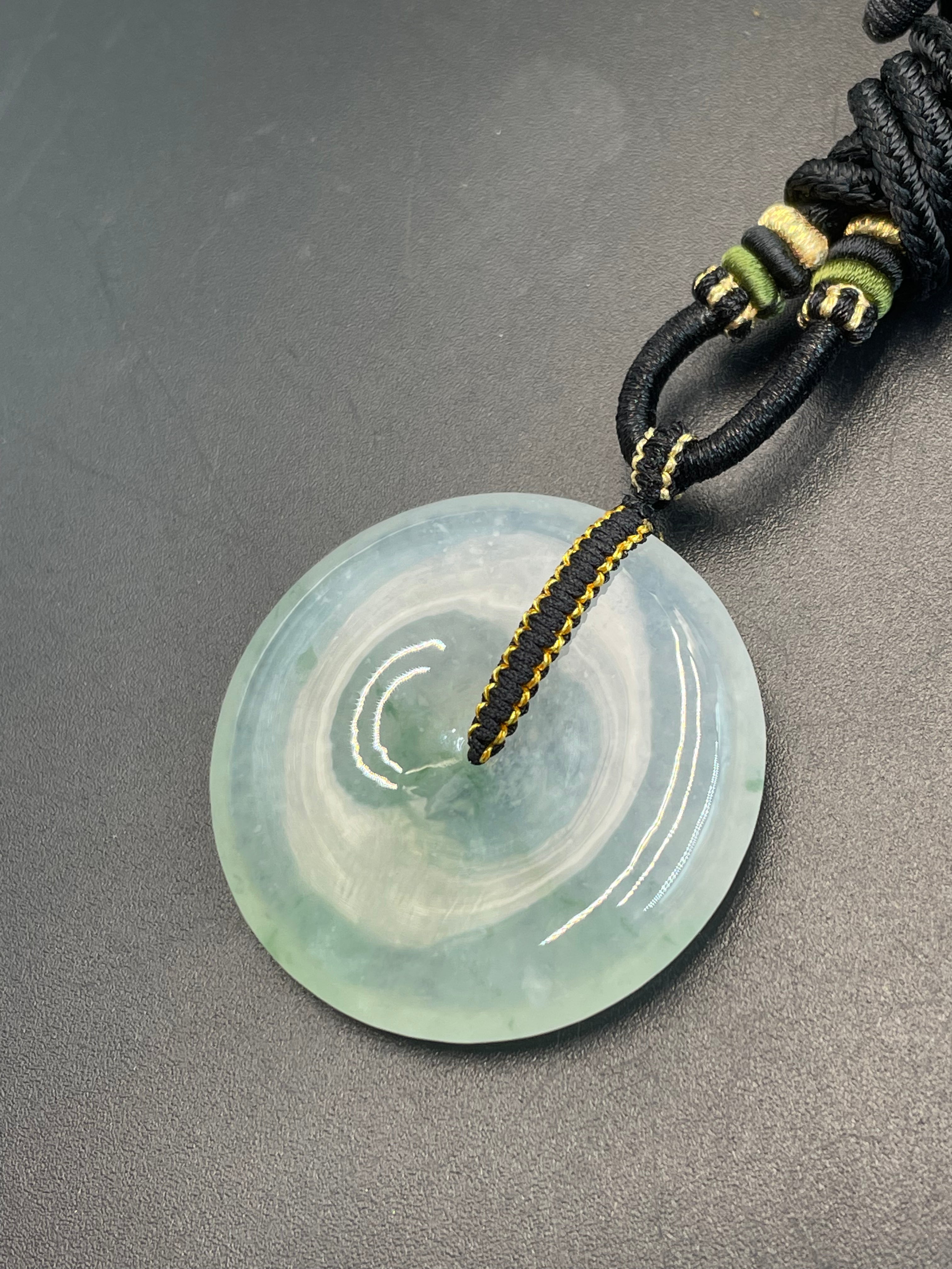 緬甸天然翡翠細糯飄花大平安扣吊墜