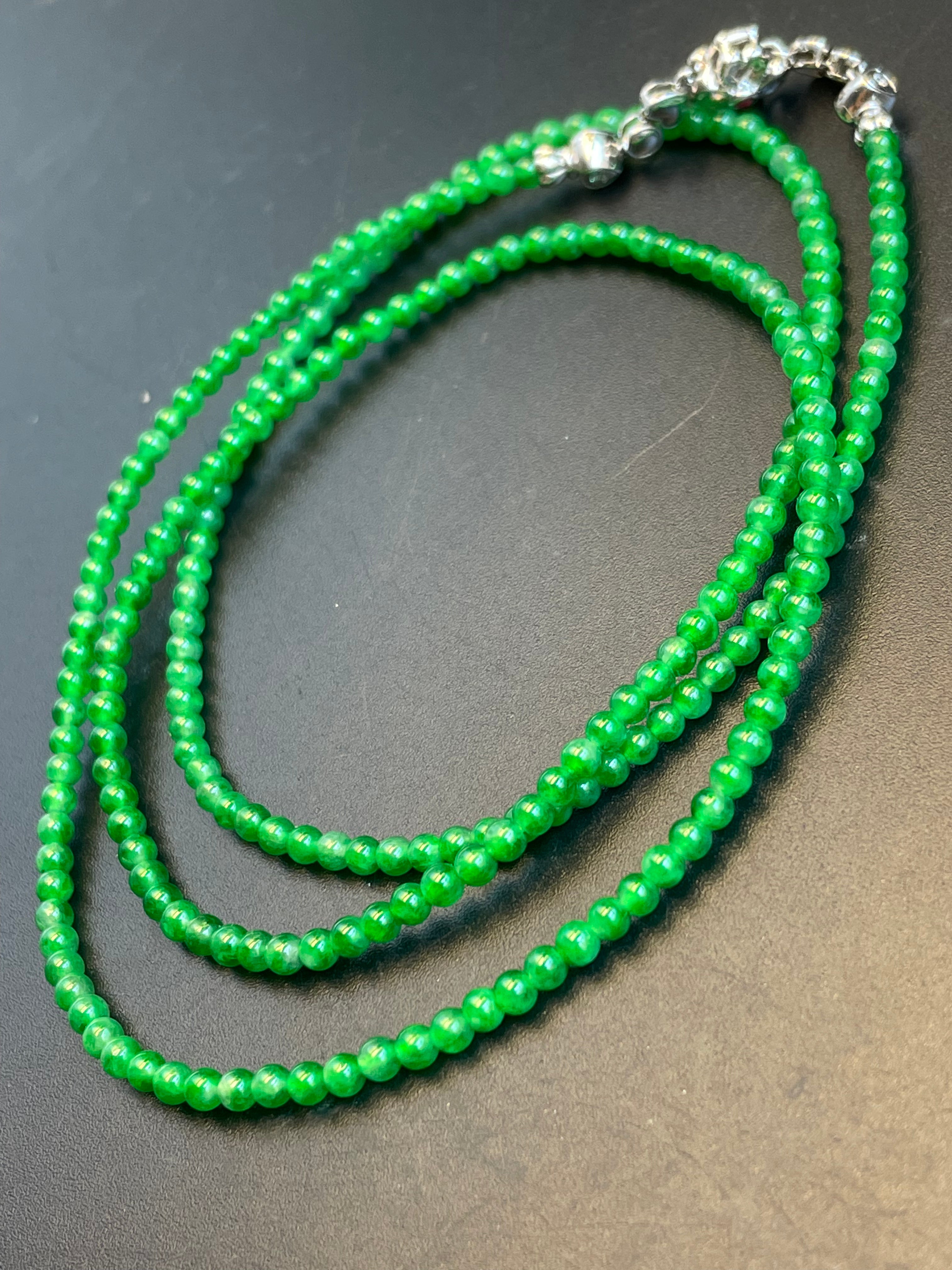 緬甸天然翡翠陽綠小米珠項鍊