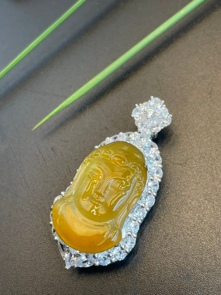 緬甸天然翡翠黃翡觀音吊墜