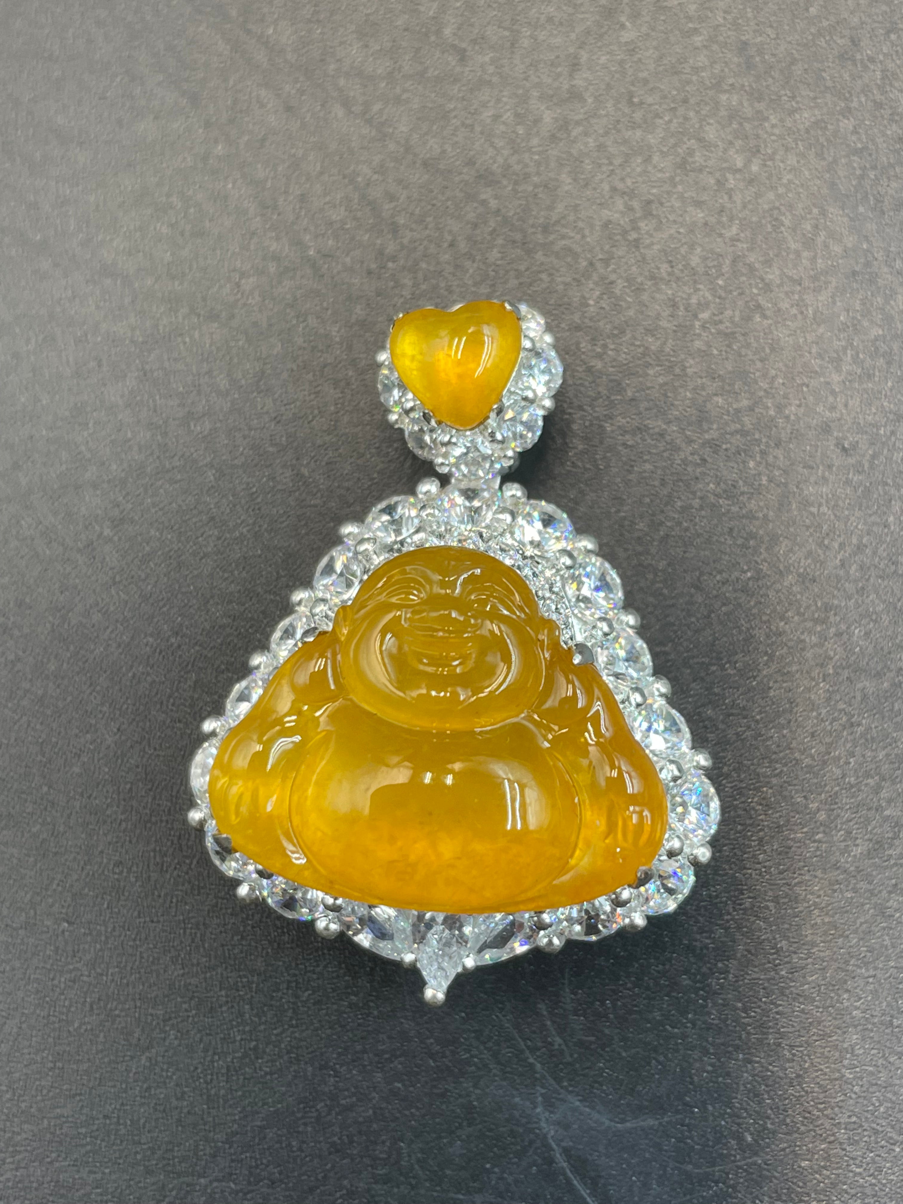 緬甸天然翡翠黃翡彌勒佛公吊墜