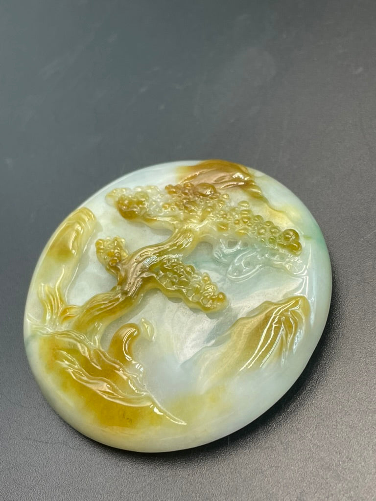 緬甸天然翡翠精雕山水意境吊墜