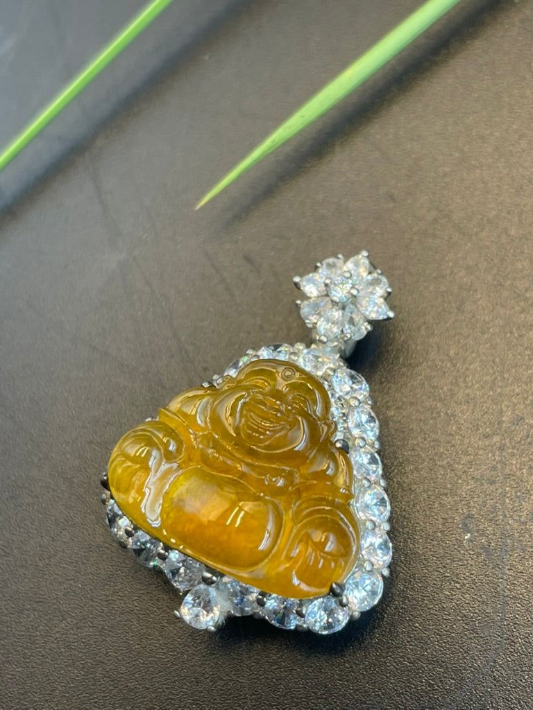 緬甸天然翡翠黃翡彌勒吊墜