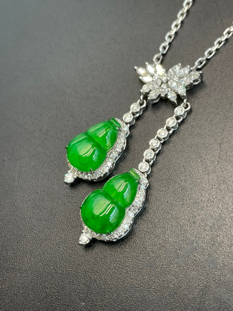 緬甸天然翡翠陽綠葫蘆/福祿吊墜耳環耳飾