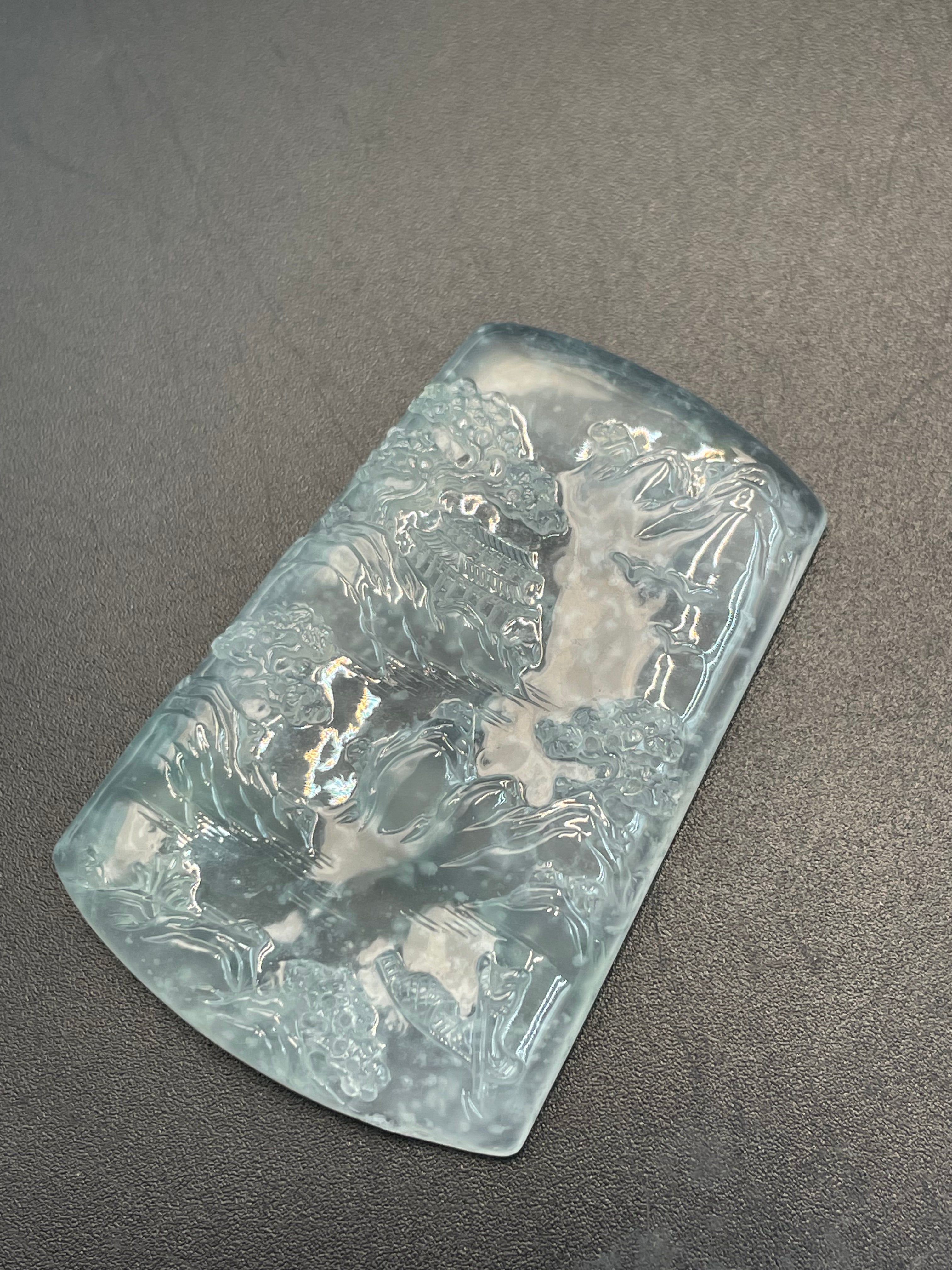 緬甸天然翡翠高冰雪花棉山水意境吊墜