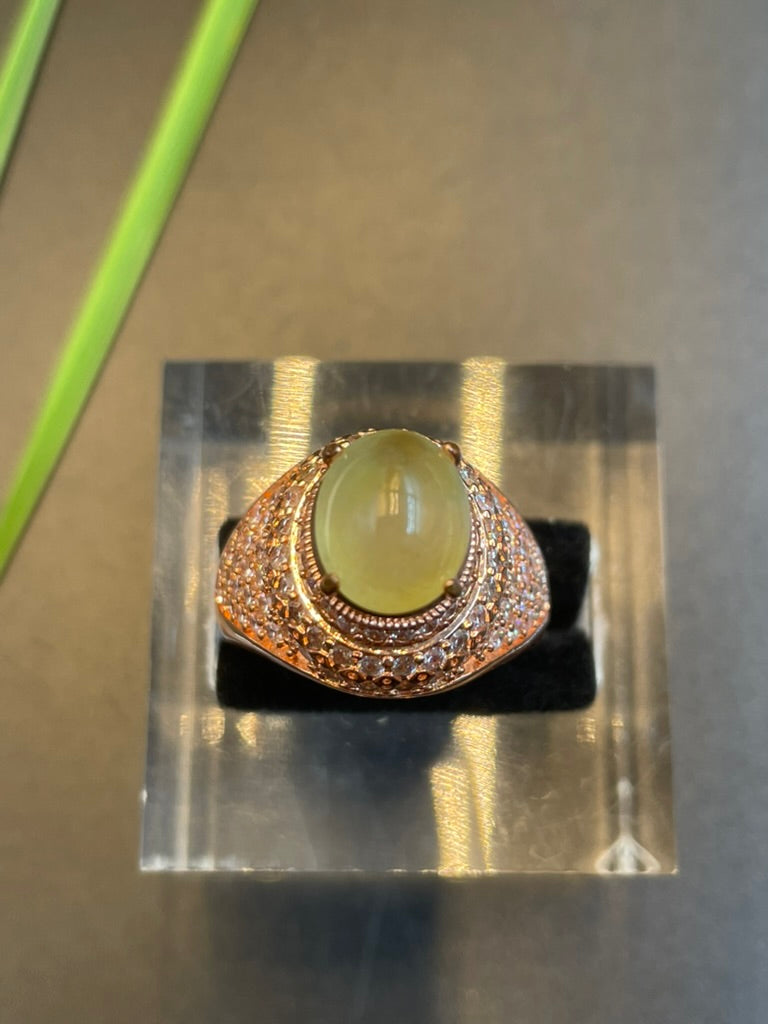 緬甸天然翡翠冰黃蛋面戒指
