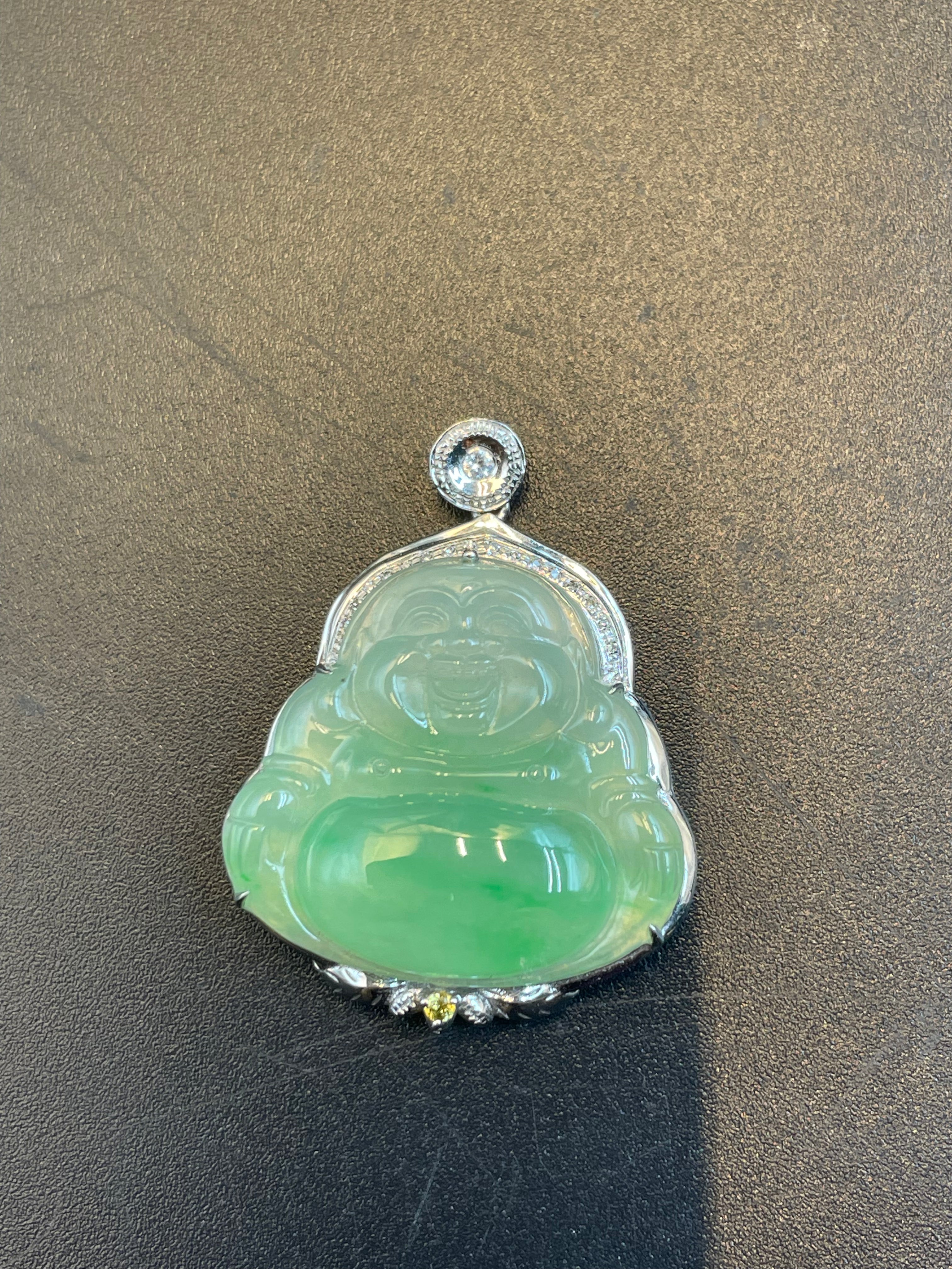 緬甸天然翡翠冰晴飄花彌勒吊墜