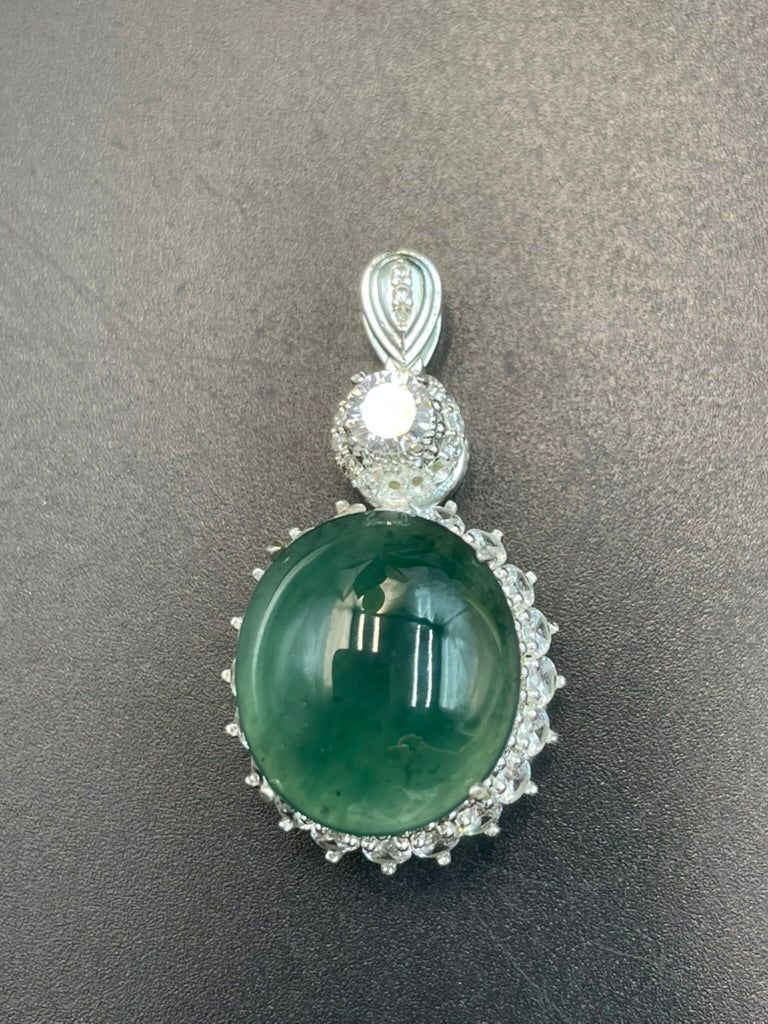 天然翡翠冰種藍水蛋面吊墜