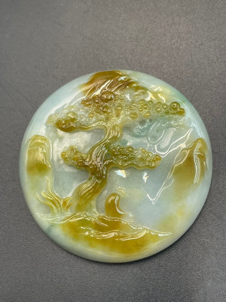 緬甸天然翡翠精雕山水意境吊墜