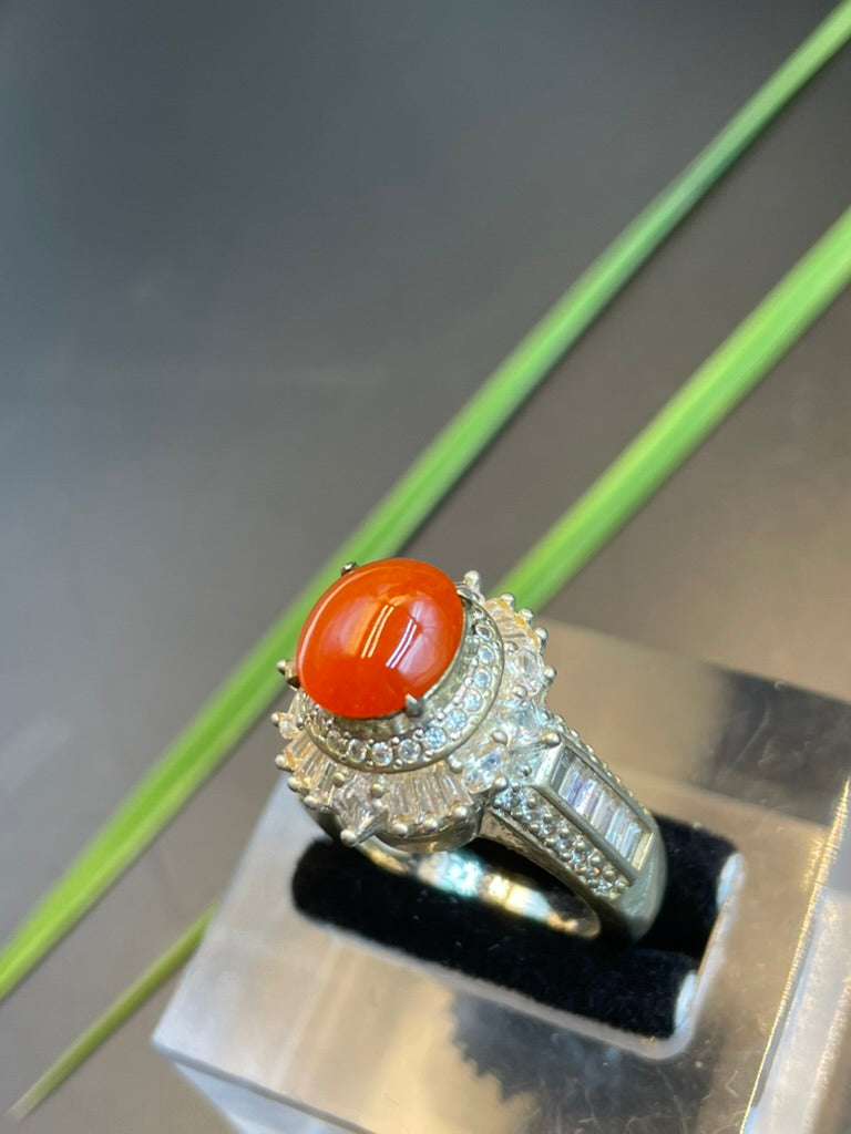 緬甸天然翡翠紅翡蛋面戒指