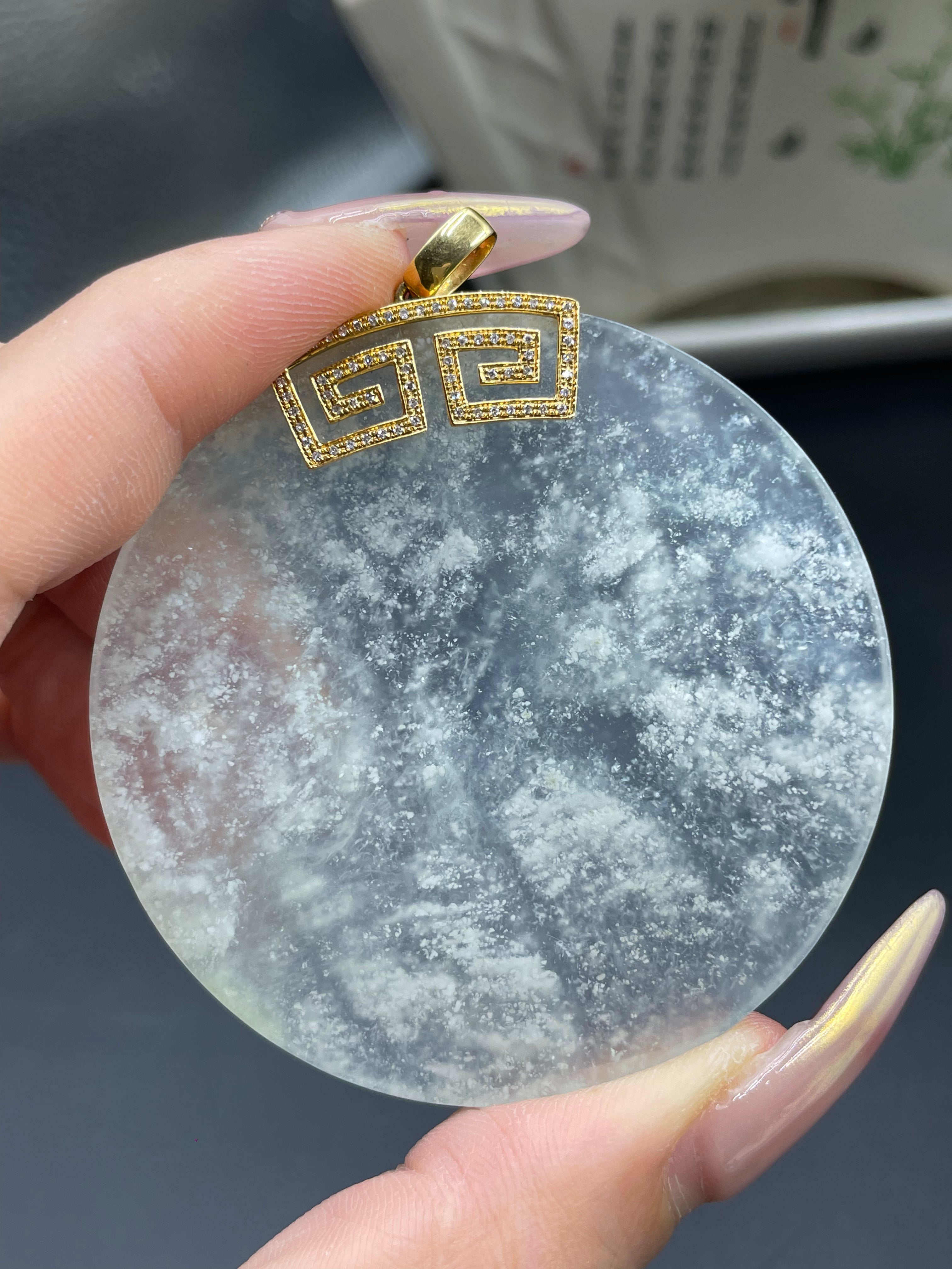 緬甸天然翡翠冰種無事圓牌吊墜