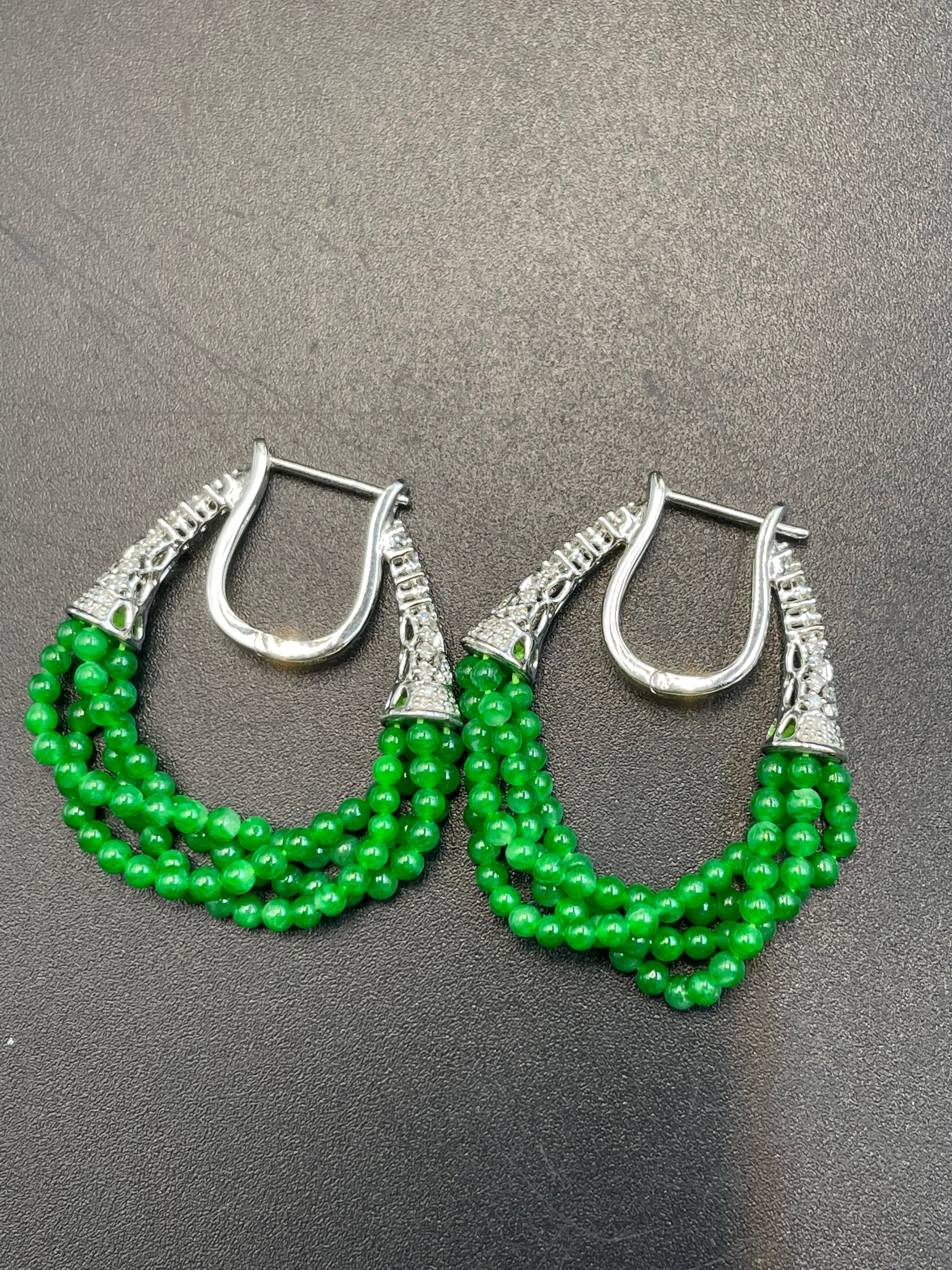 緬甸天然翡翠陽綠小米珠耳環/明星同款/新中式高級感