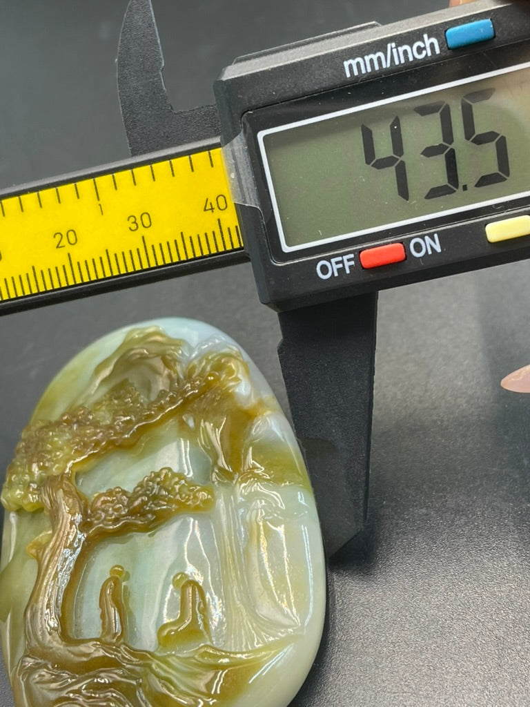 緬甸天然翡翠精雕山水悟道吊墜