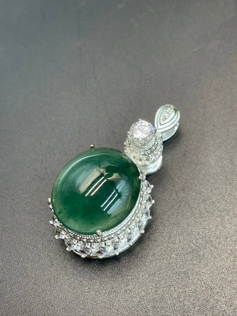 天然翡翠冰種藍水蛋面吊墜