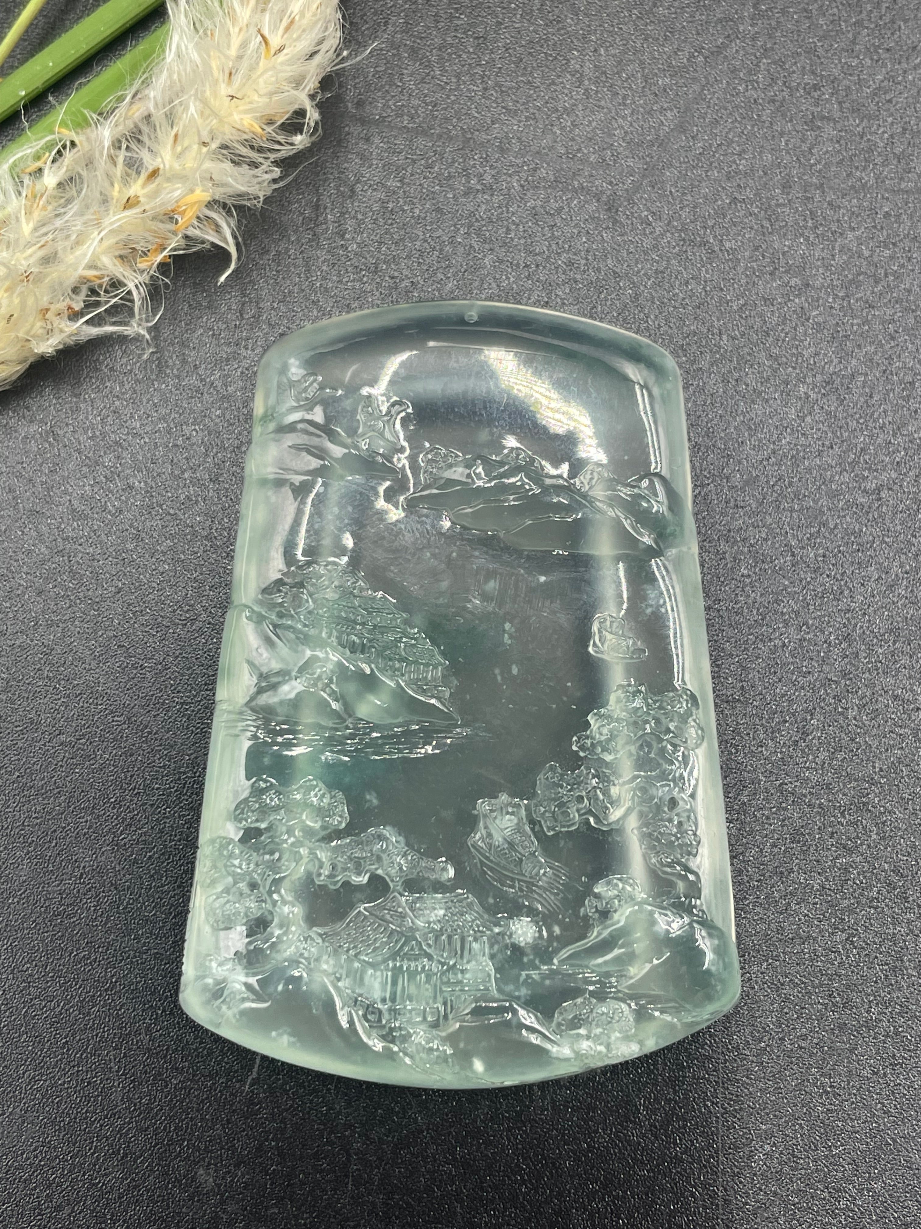 高透山水牌吊坠