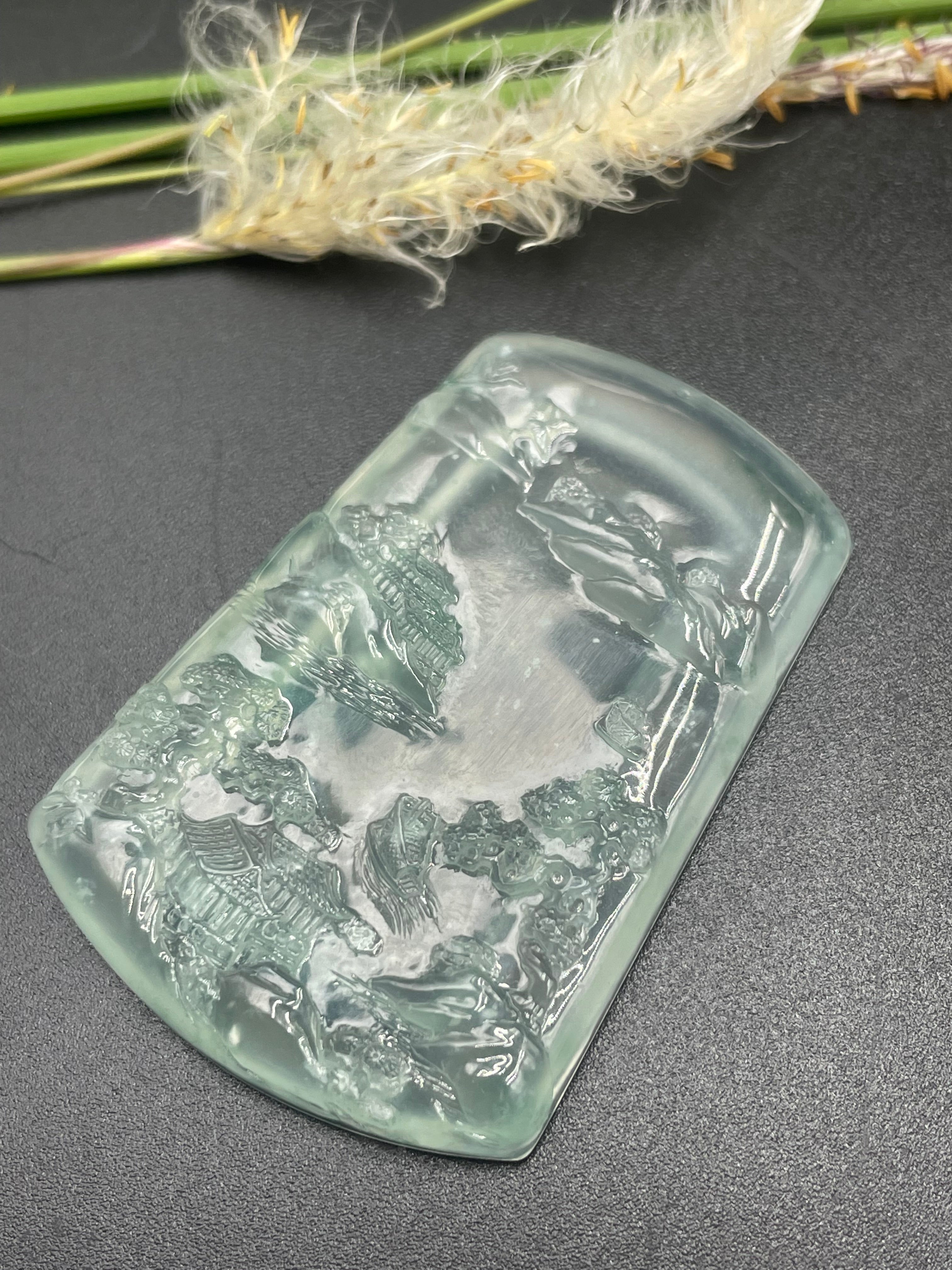 高透山水牌吊坠