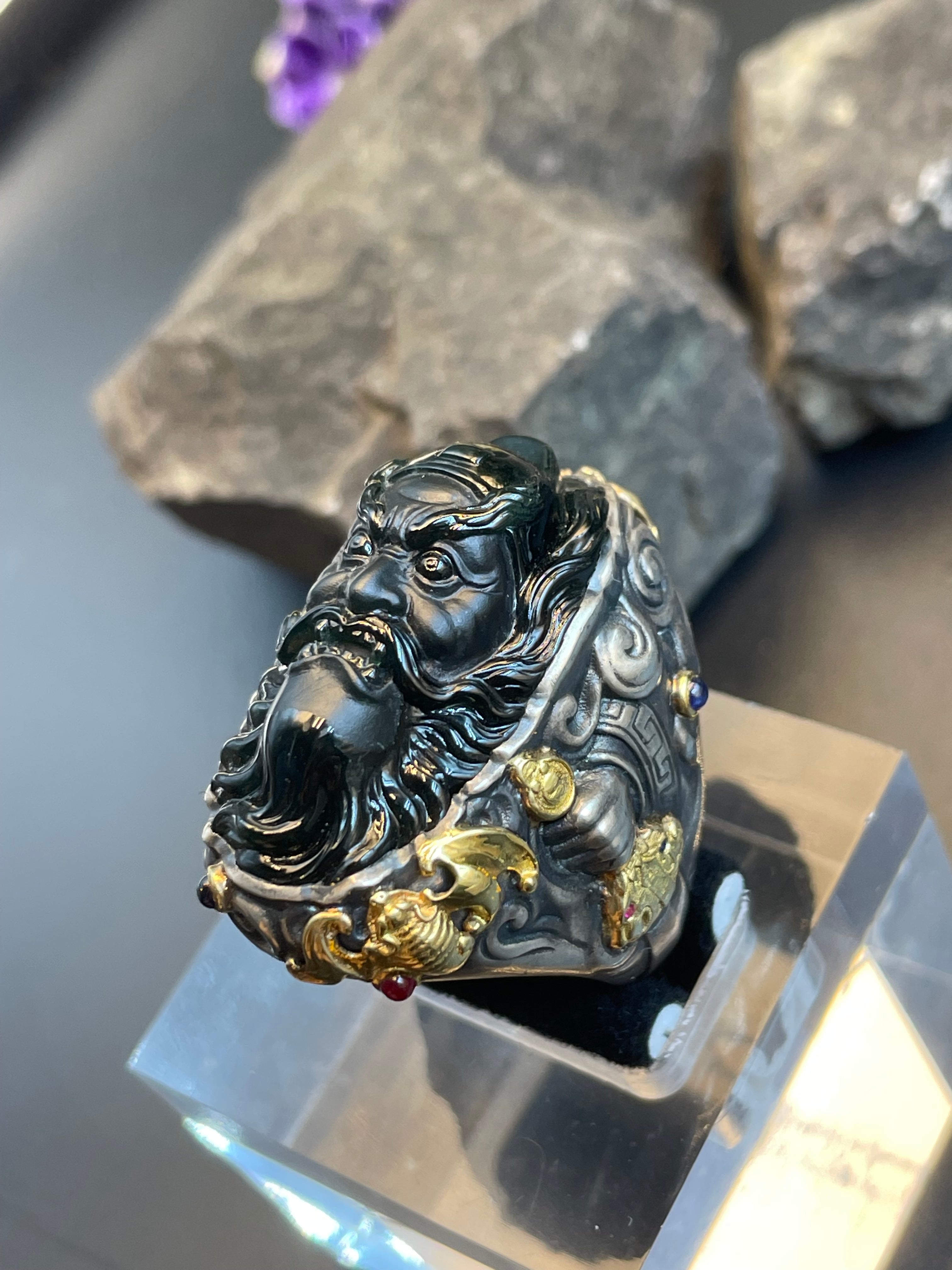 緬甸天然翡翠墨翠戒指