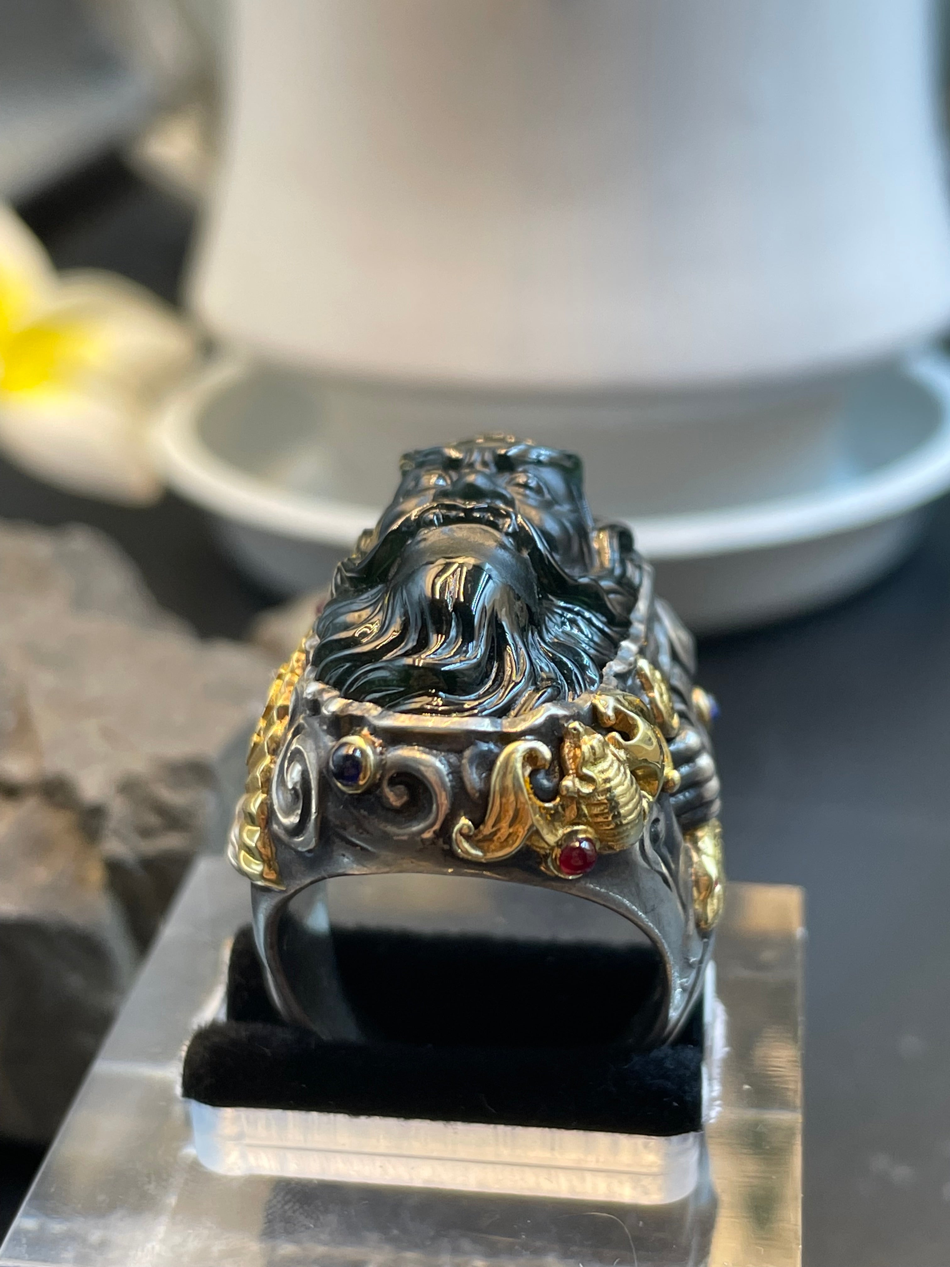 緬甸天然翡翠墨翠戒指